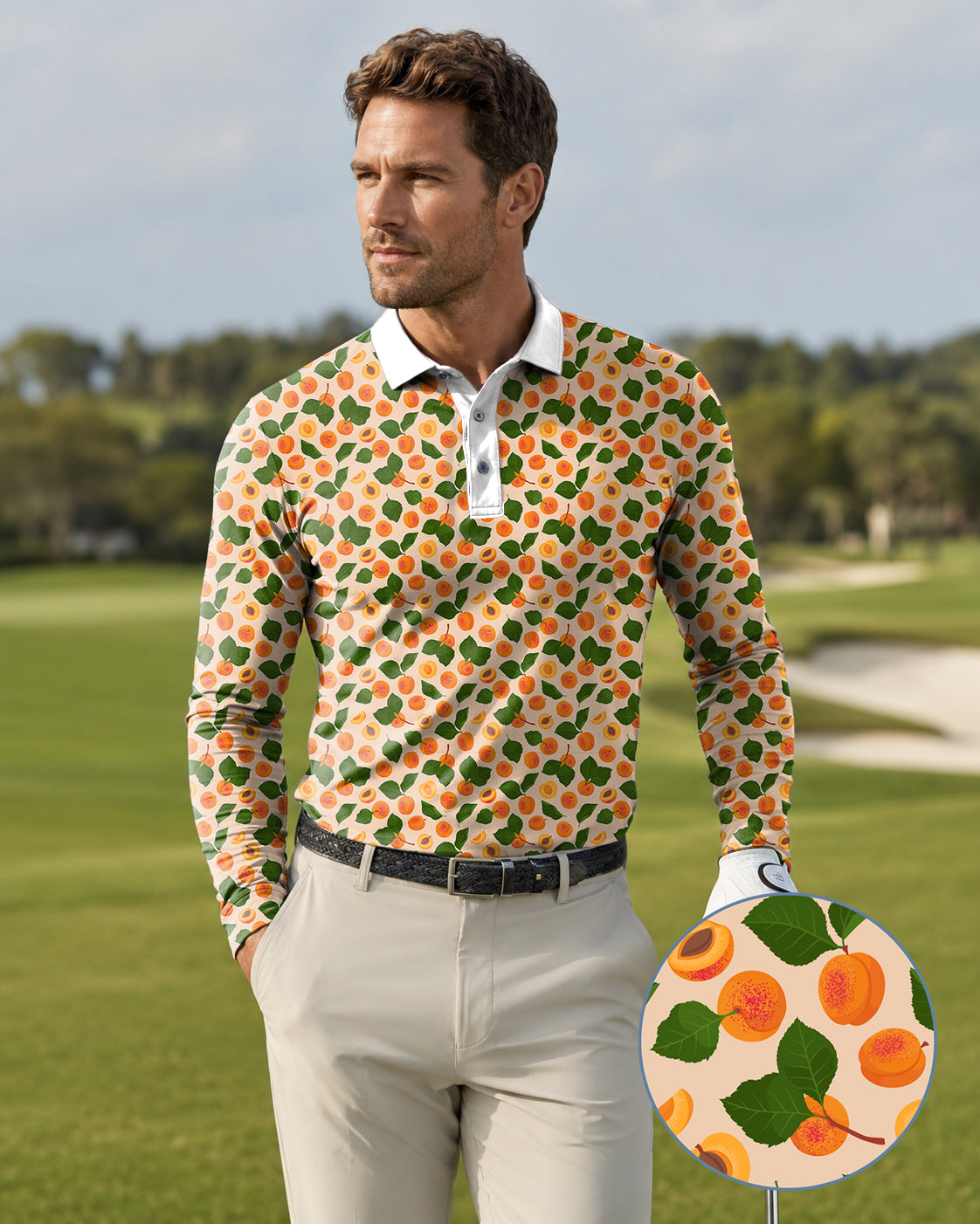 Men's Peach leaves Long-sleeved Polo