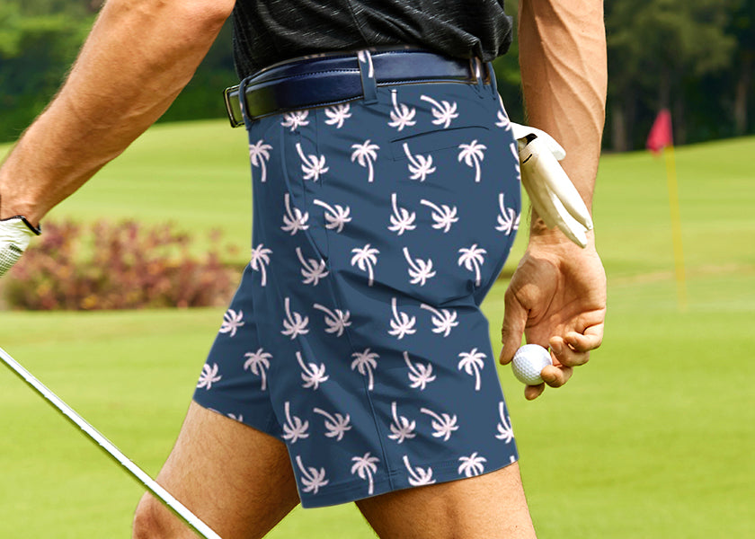 Men Beachin' Pink Palms Golf Shorts