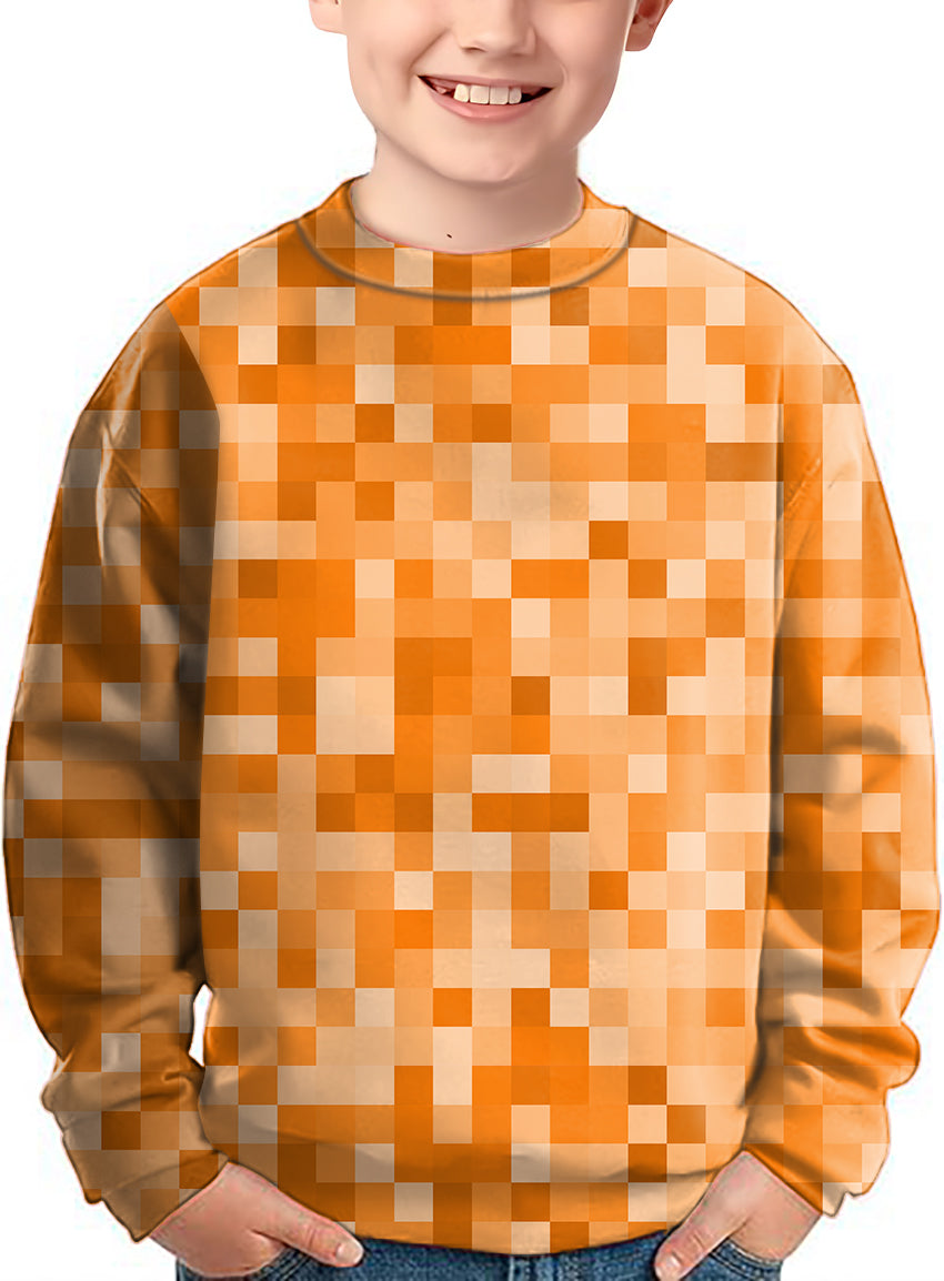 Orange Pixel Big Crewneck Pullover Kids Ugly Sweater