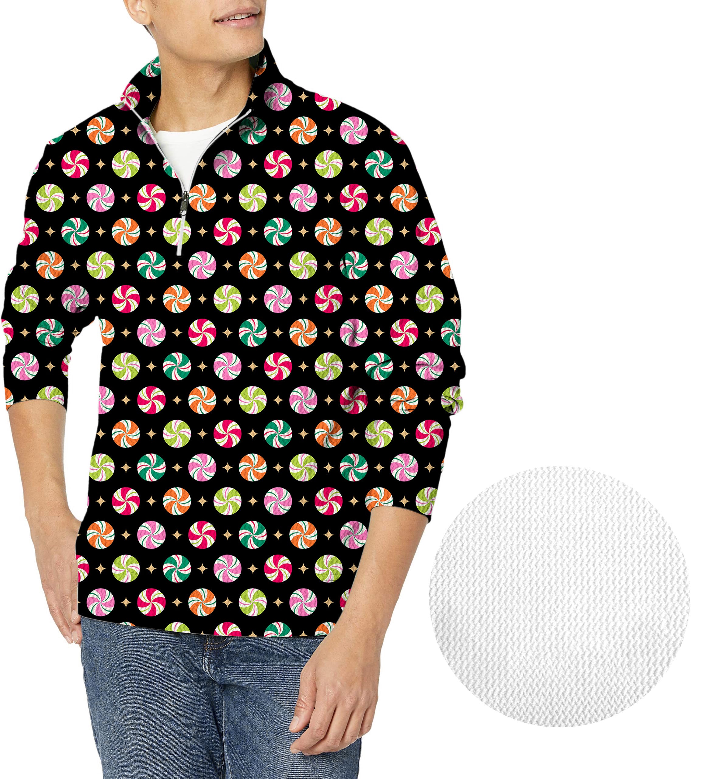 Christmas Candy Men's Golf Waffle Zipper Pullover