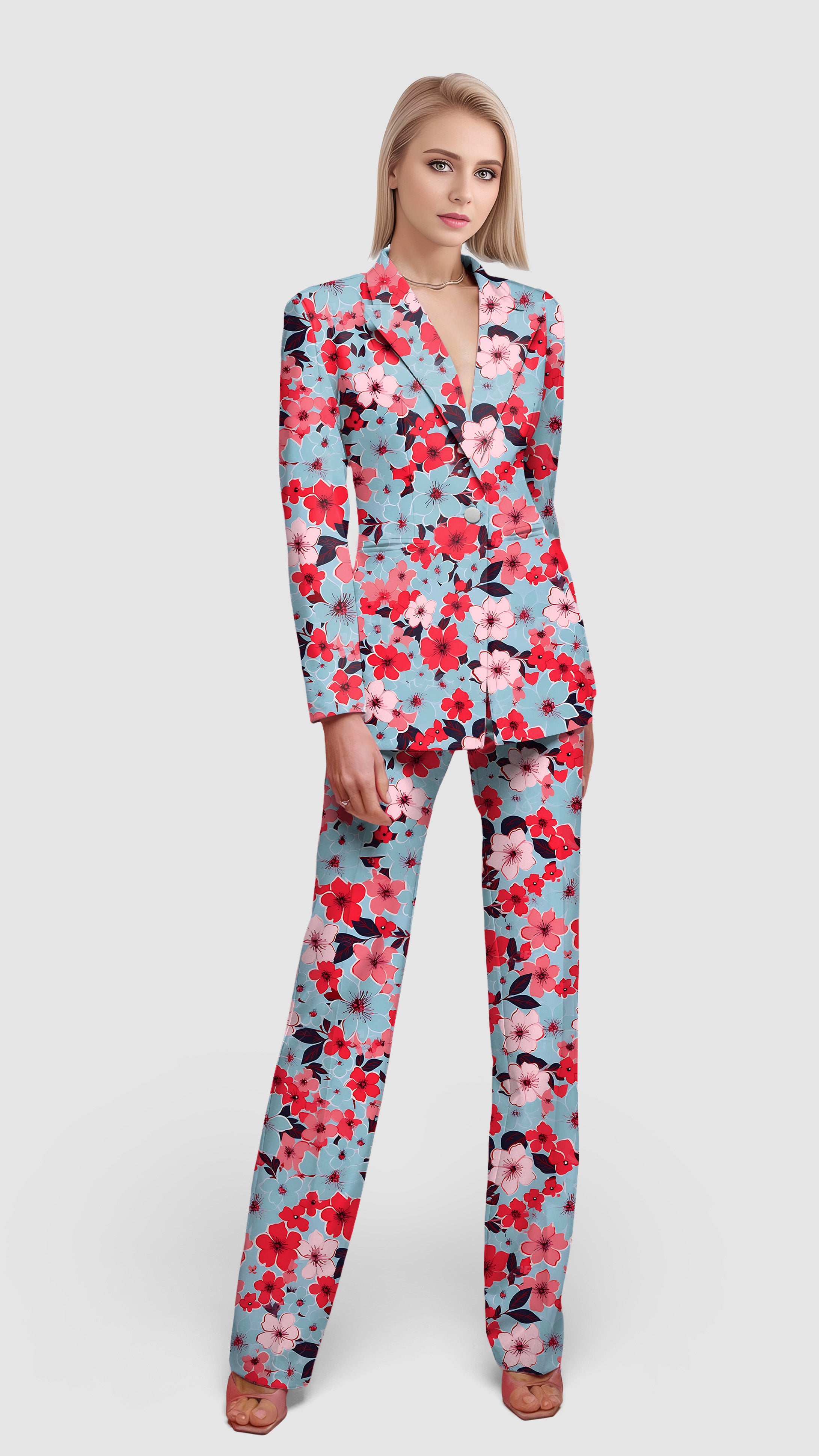 Tropical flowers-Women's Blazer Casual Work Office Blazer Suit set
