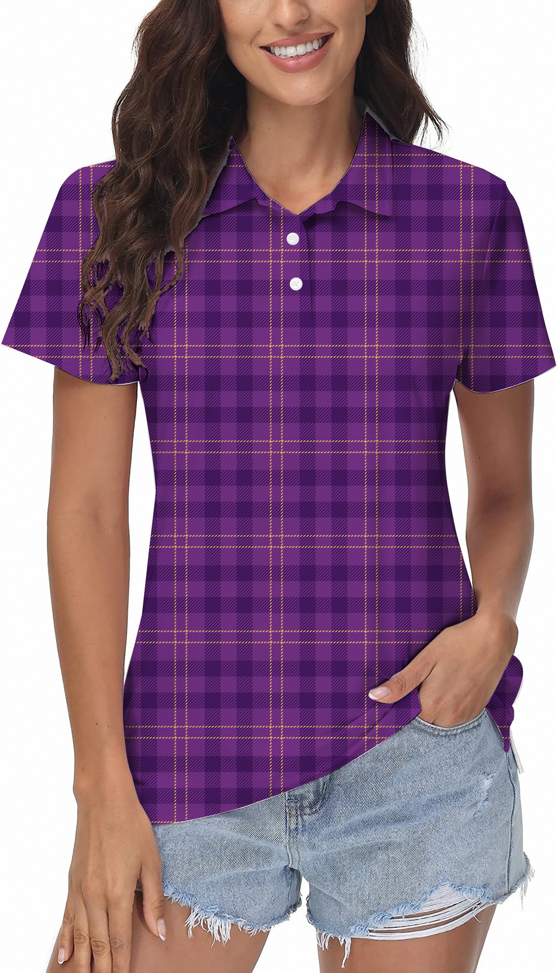 Halloween purple plaid Women's Golf Polo