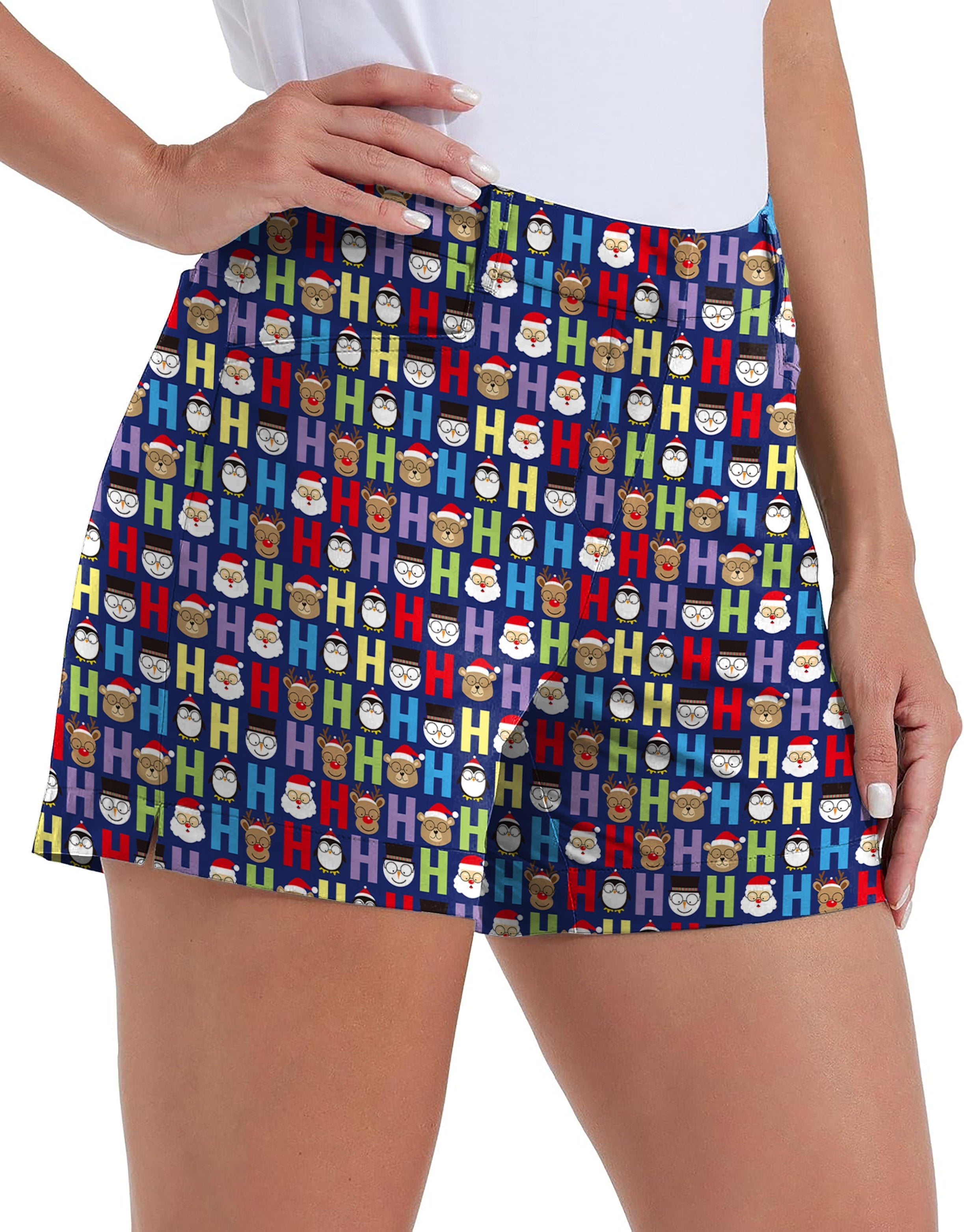Women's quick-drying outdoor shorts with Cartoon H Elk Christmas pattern and pockets