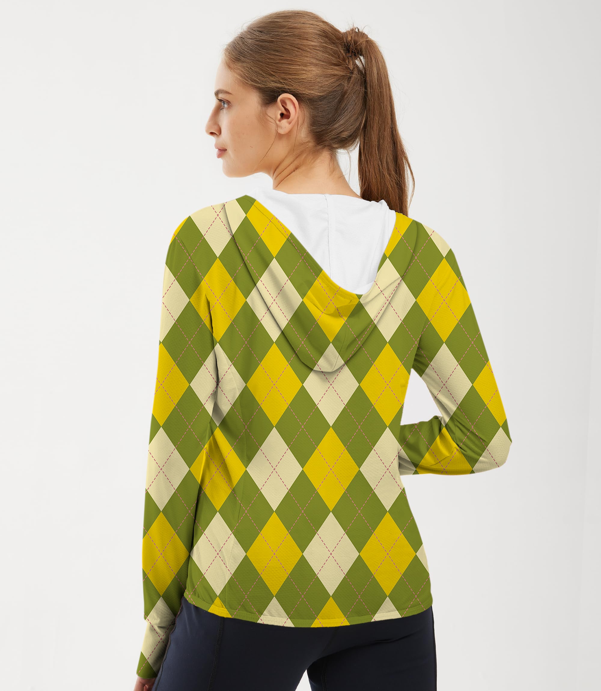 Women's Outdoor Yollow Argyle Golf Sun Protection Slim Fit zip hoodies