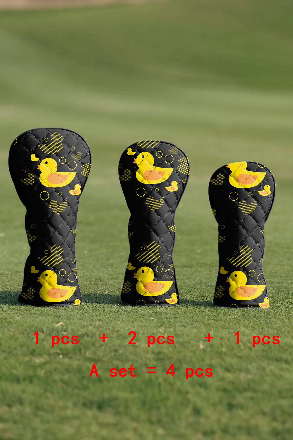 Yellow duck Black Quilting Golf Cover Set Digital Printing Sewing The Perfect Gift For Your Favorite Team 4 Pcs Set