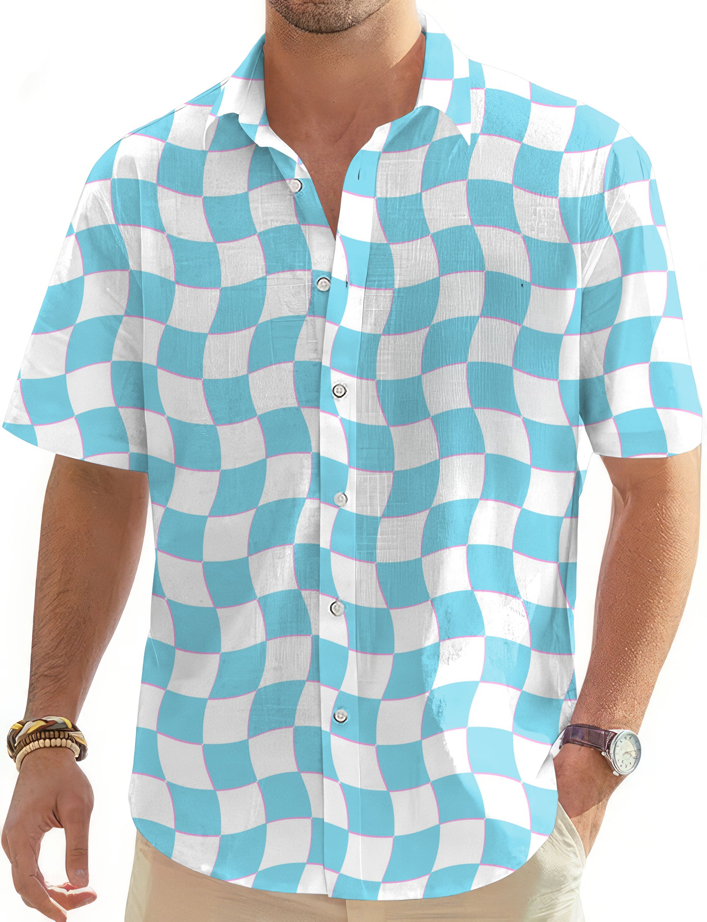 Summer Checkers-Men's Golf Hawaiian Shirts Button Down Shirt