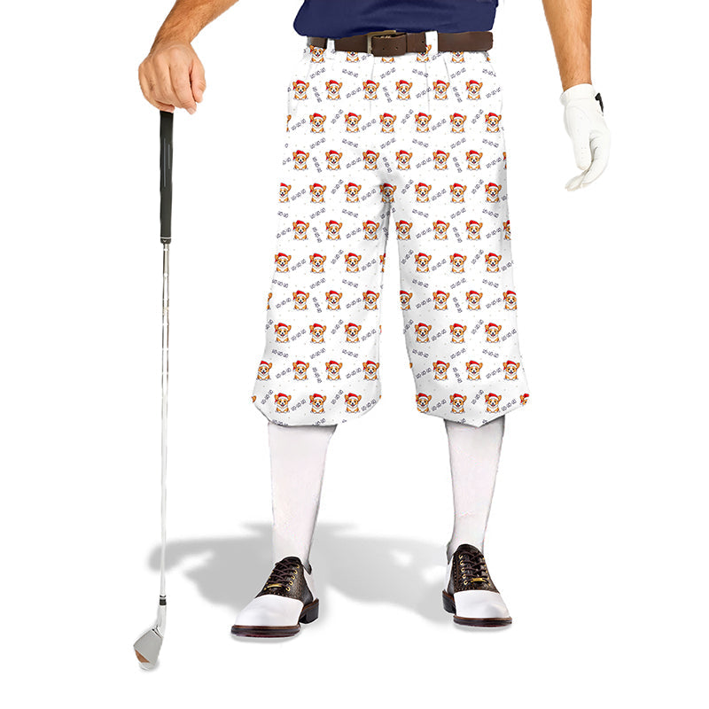 Christmas Corgi Men's Golf Knickers with festive corgi print, snug ankle cuffs, and lightweight breathable fabric for golf and casual wear