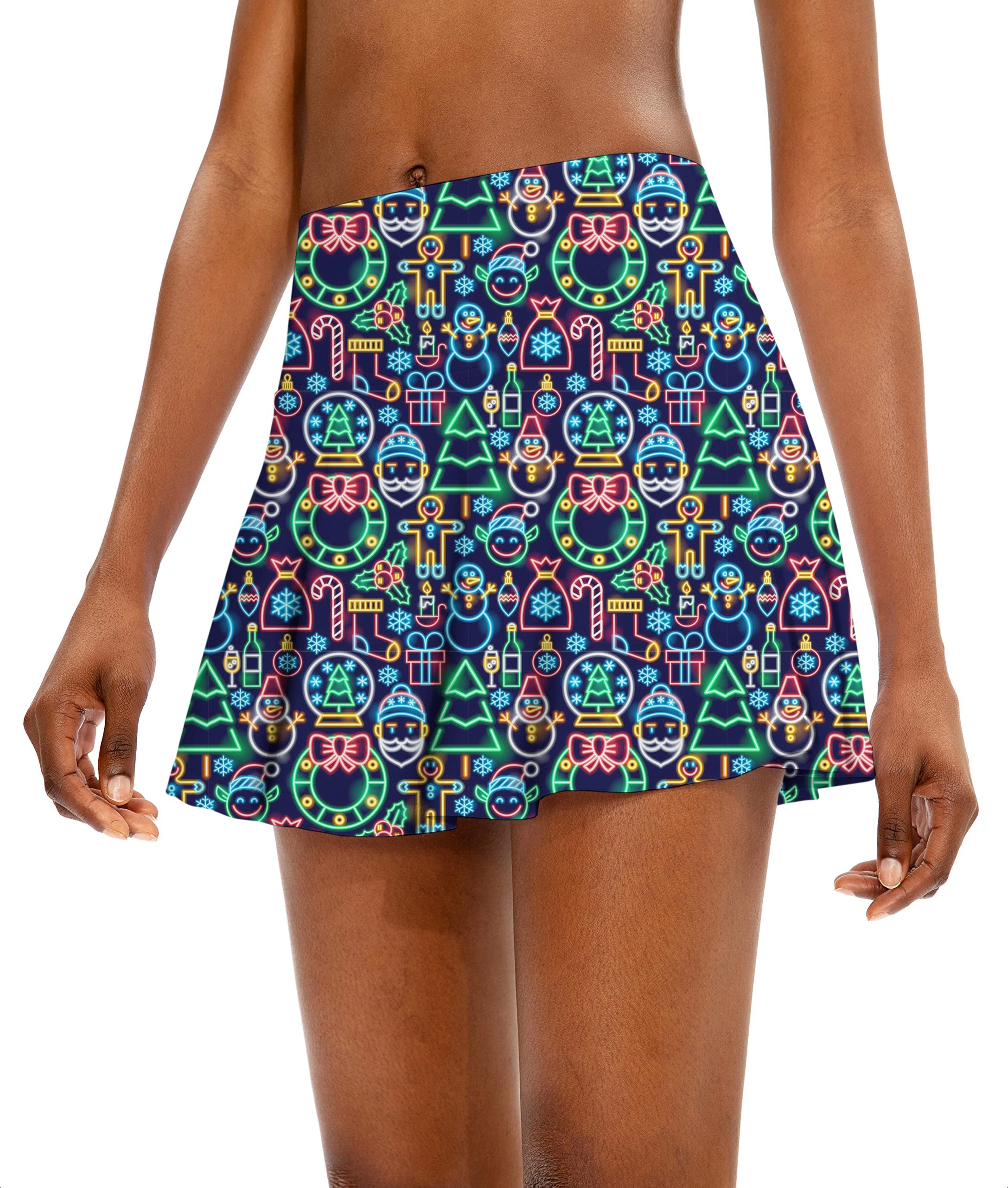 Neon Christmas Women's Athletic Golf Skorts Flared Skirts