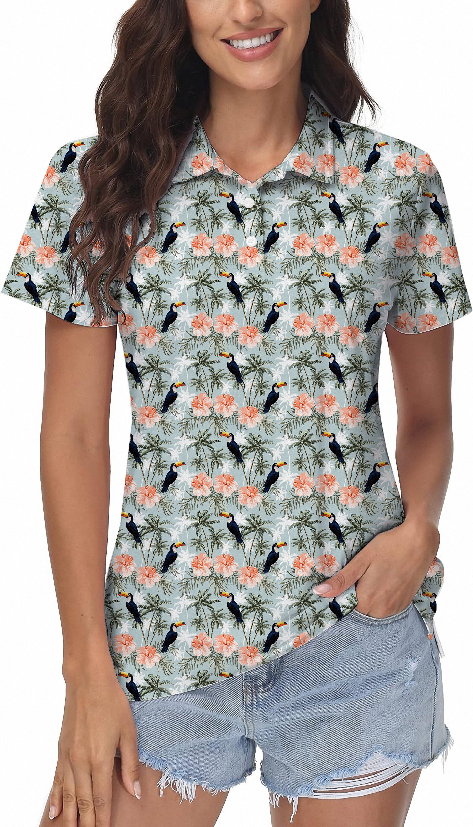 Women's Toucan tropical flower Golf Polo