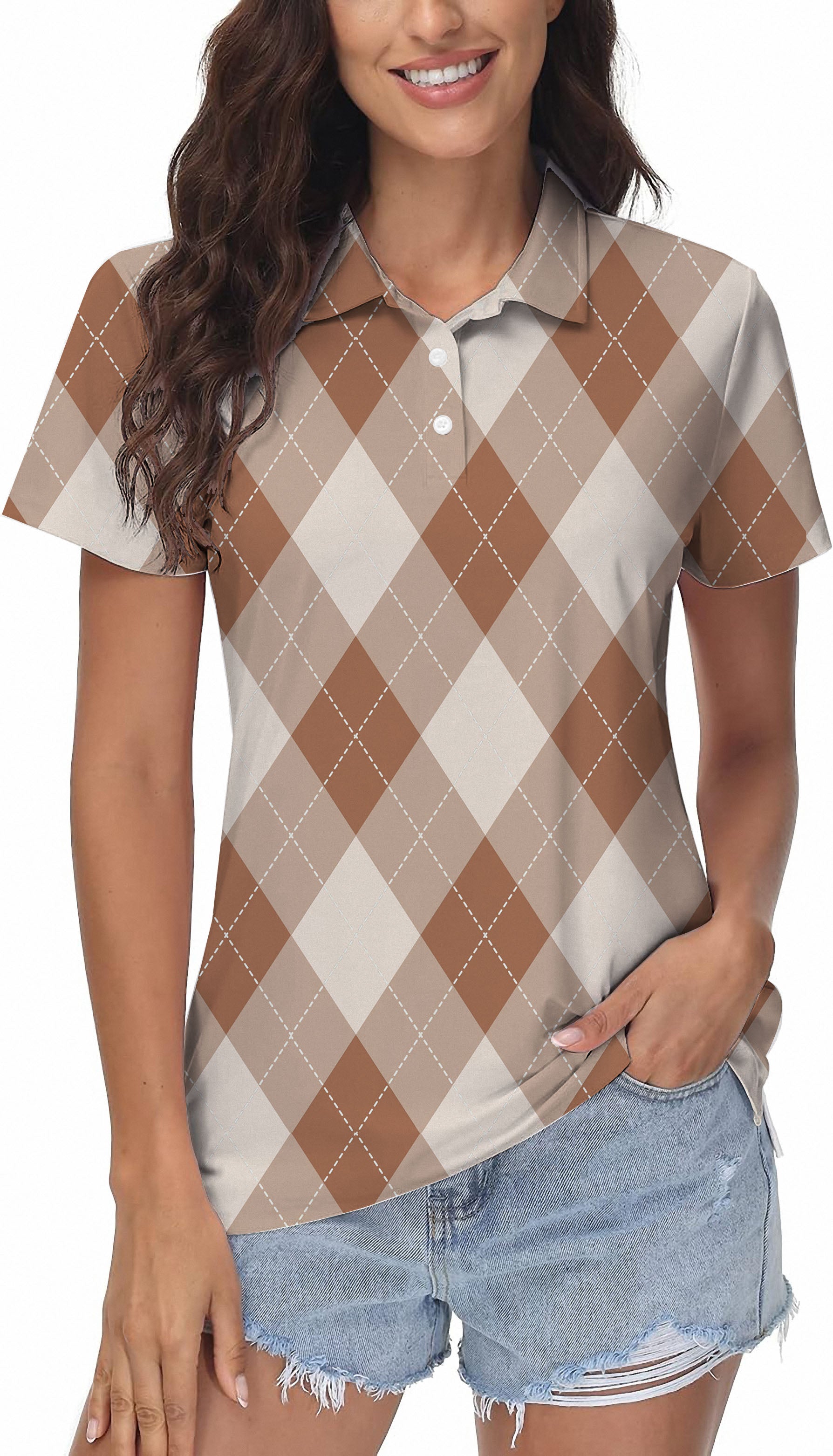 brown Argyle Women's Golf Polo