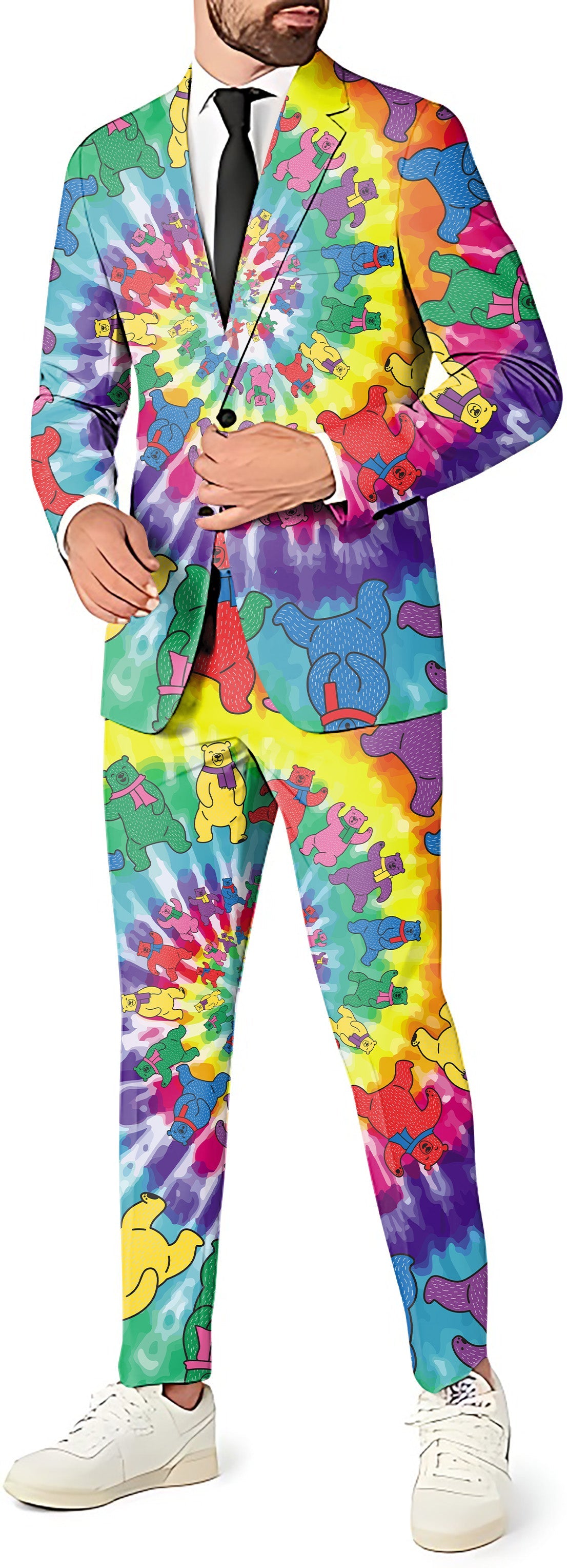 Kaleidoscope Bear men's colorful party suit with blazer, pants, and vest set
