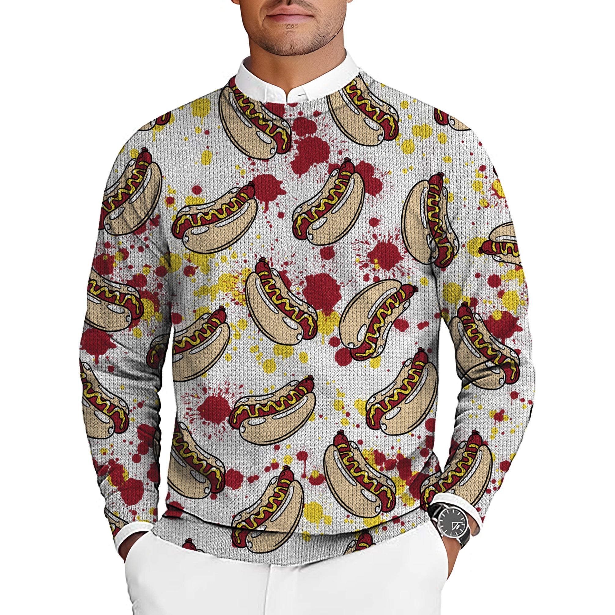 Hot Dog Men's Golf Crewneck Pullover Sweaters Ugly Sweater