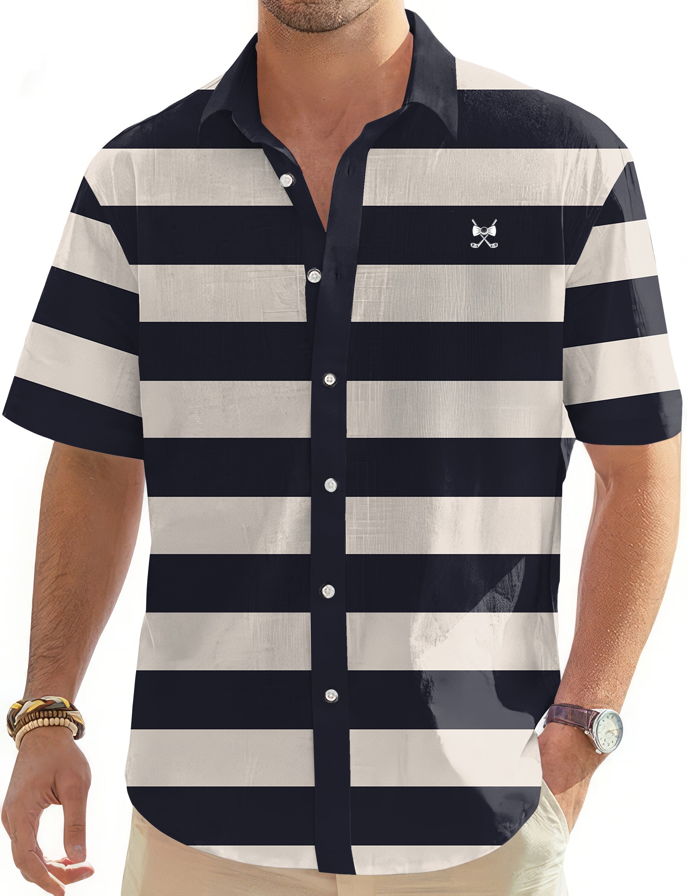 Atlantic Stripes Hamster Men's Golf Hawaiian Shirts Button Down Shirt