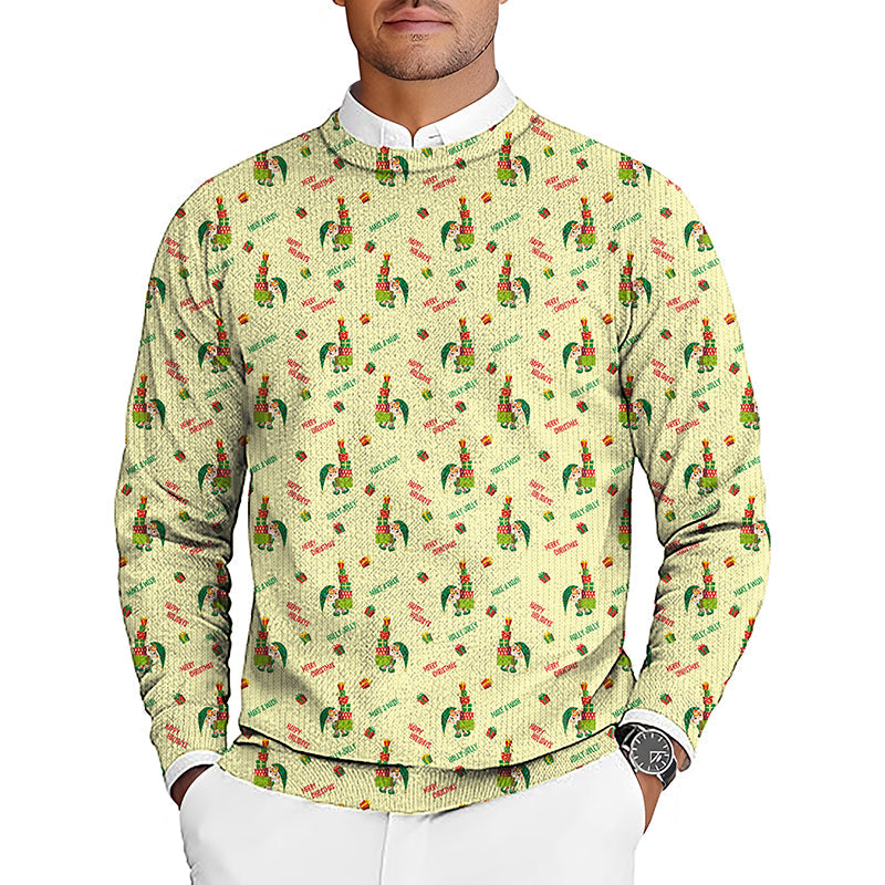 Men's Christmas Little Green Man golf crewneck pullover sweater with ugly holiday design