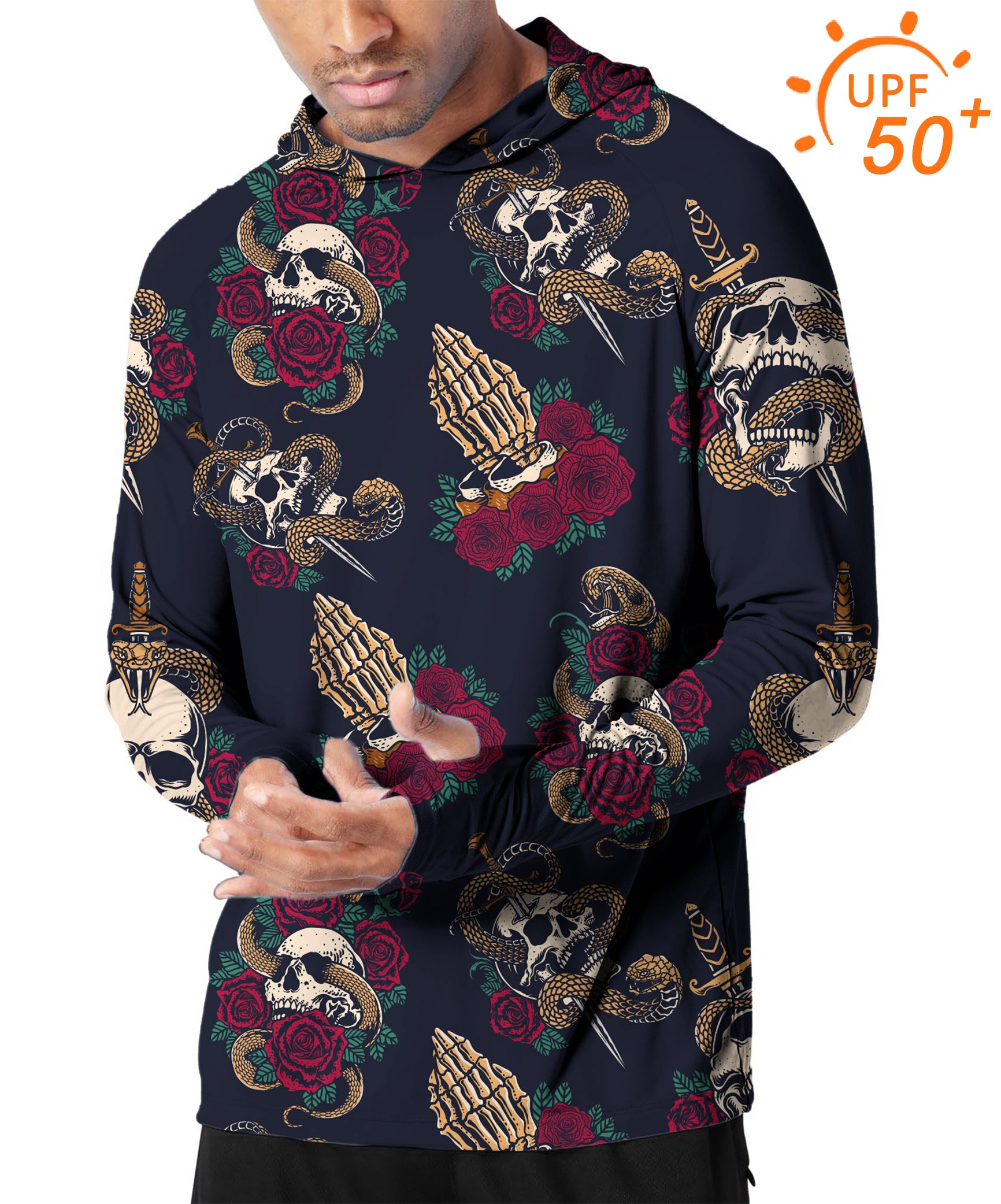 Men's Outdoor Halloween Snake Skeleton Golf Sun Protection Loose Fit hoodies