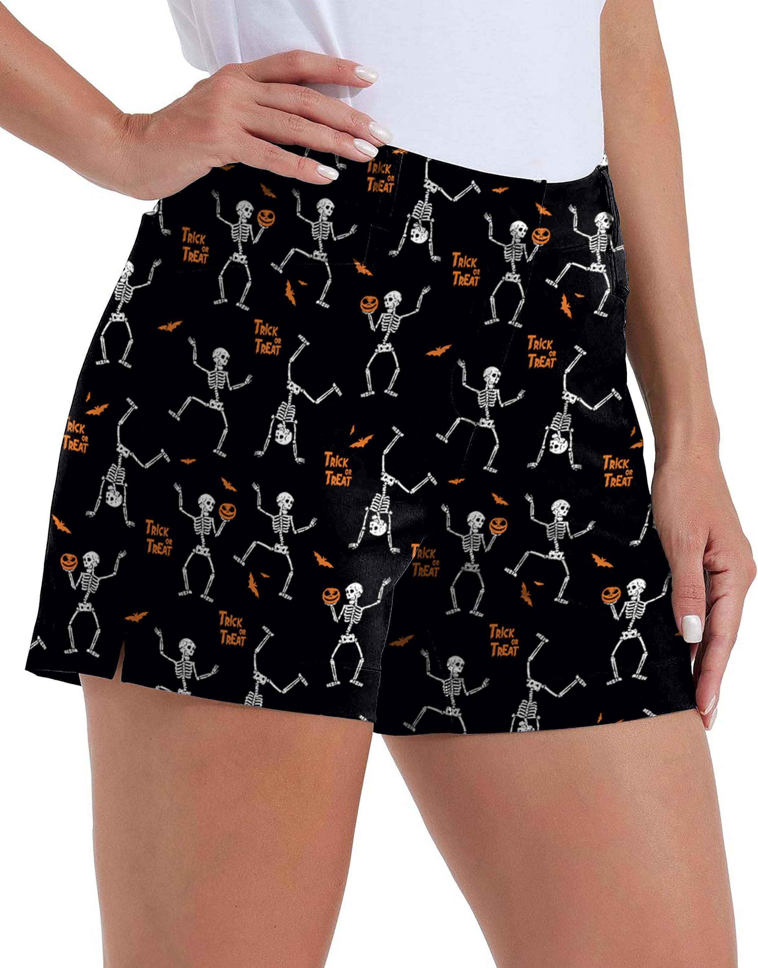 Women's Halloween dancing skeletons quick-drying golf shorts with pockets and waterproof fabric