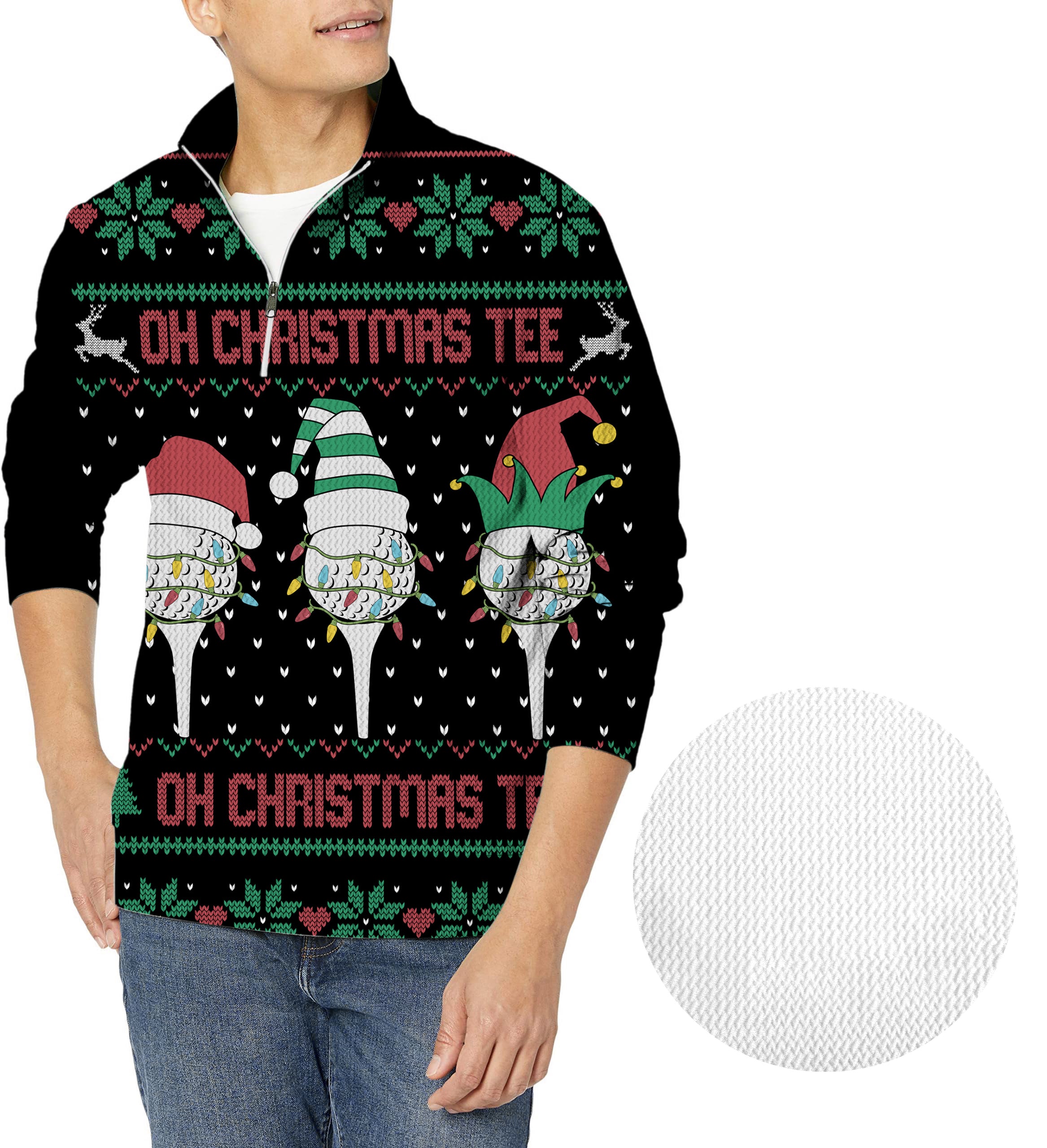 Black-Christmas Custom face Men's Golf Waffle Zipper Pullover