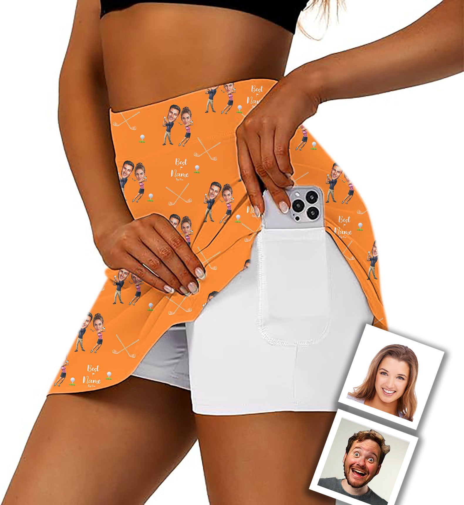 Custom Couple Photo Face & Name Women's Athletic Golf Skorts Flared Skirts