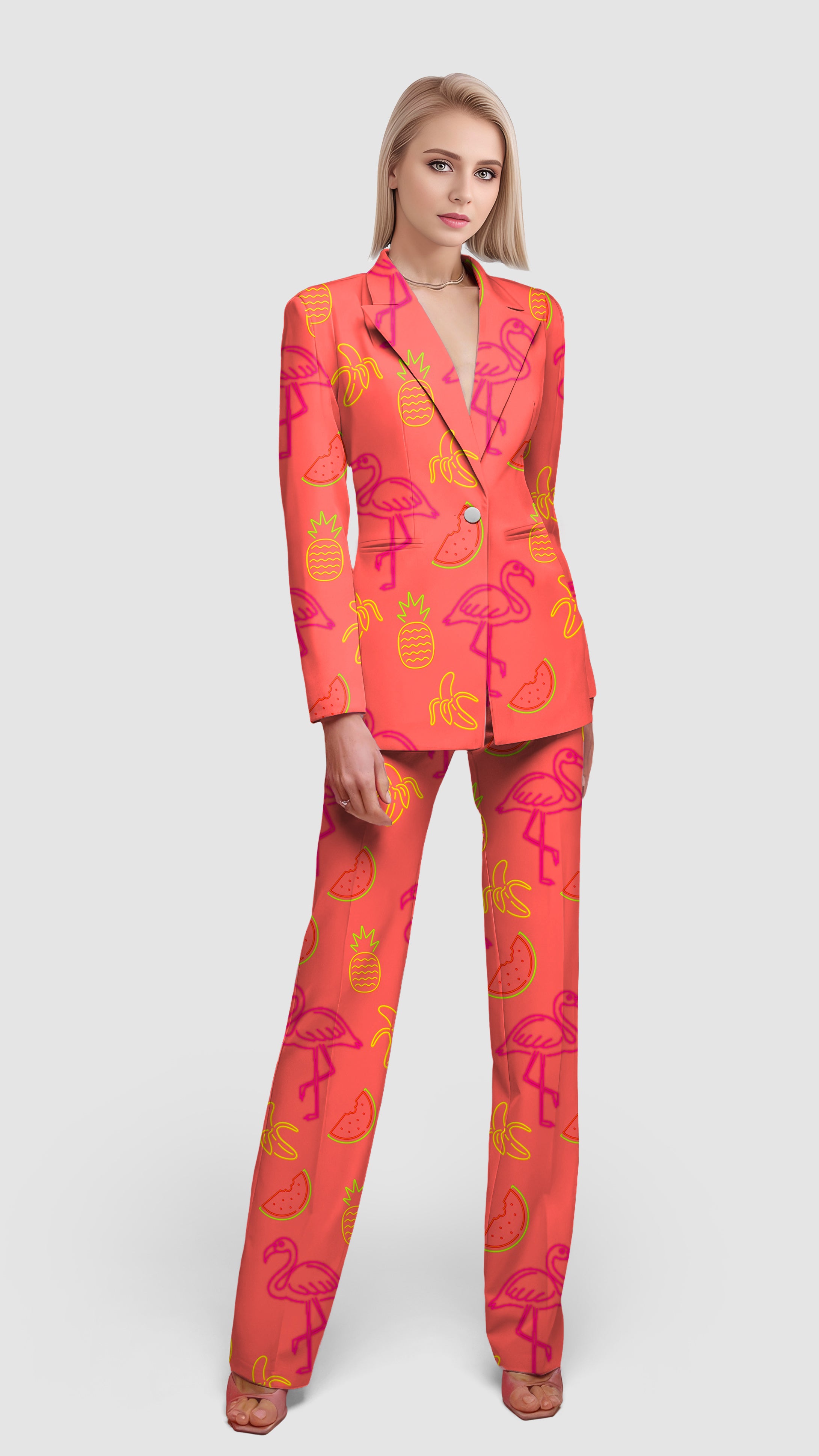 Fruity Flamingo-Women's Blazer Casual Work Office Blazer Suit set