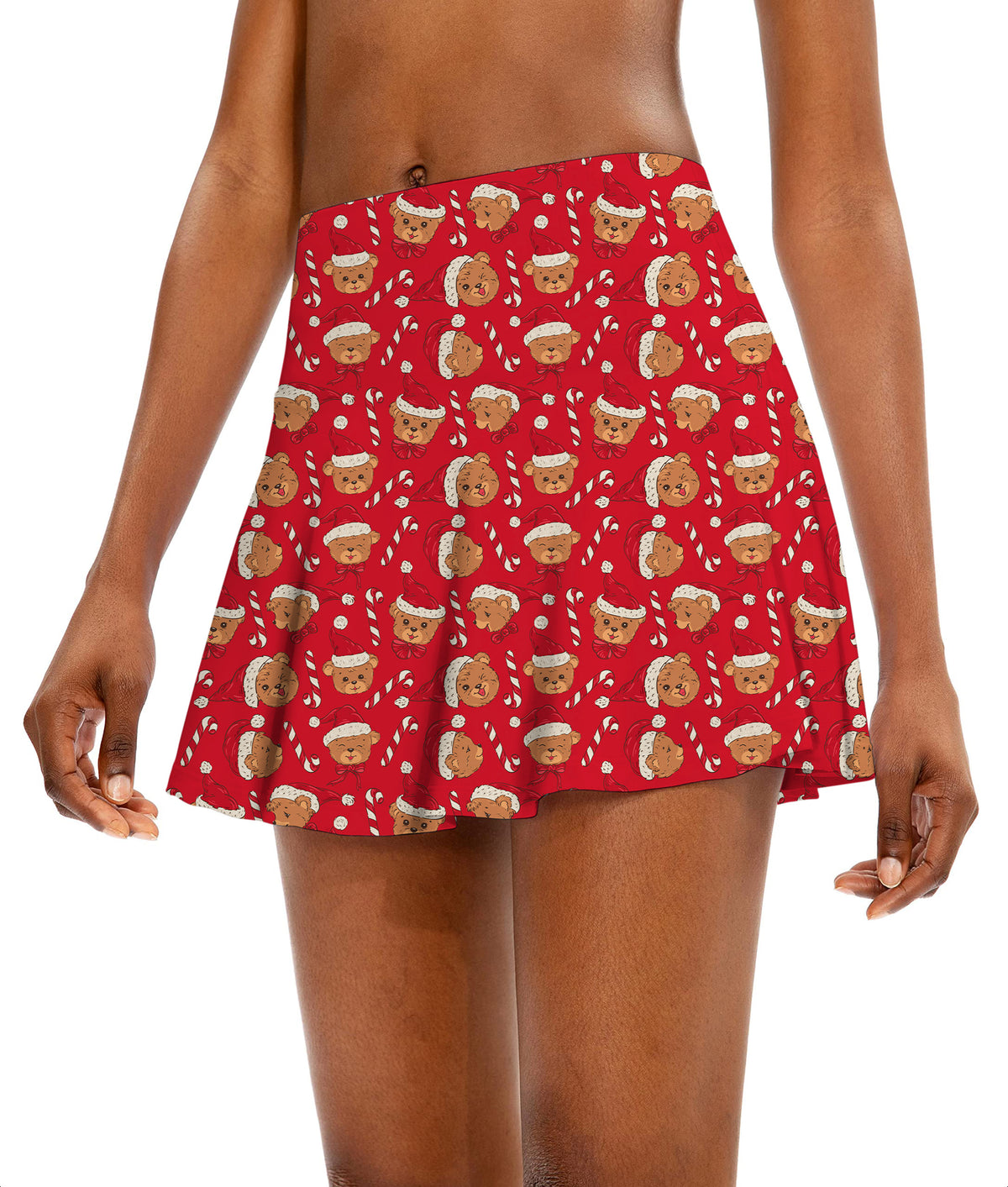 Red Christmas Teddy Bear Women's Athletic Golf Skorts Flared Skirts