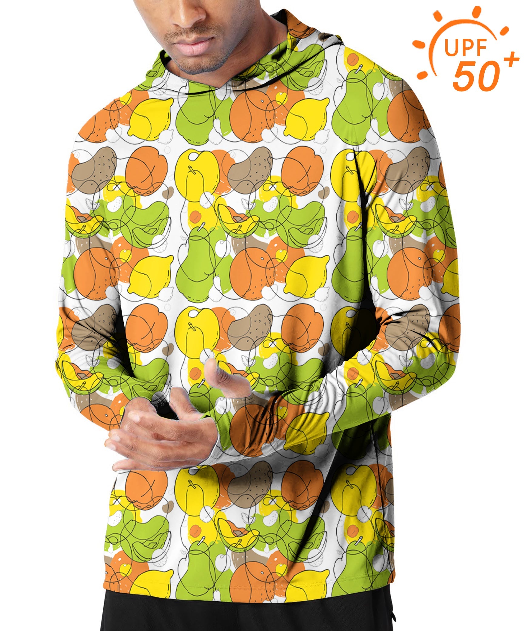 Men's Outdoor slim fit fruit print golf hoodie with UPF 50+ sun protection and moisture-wicking fabric