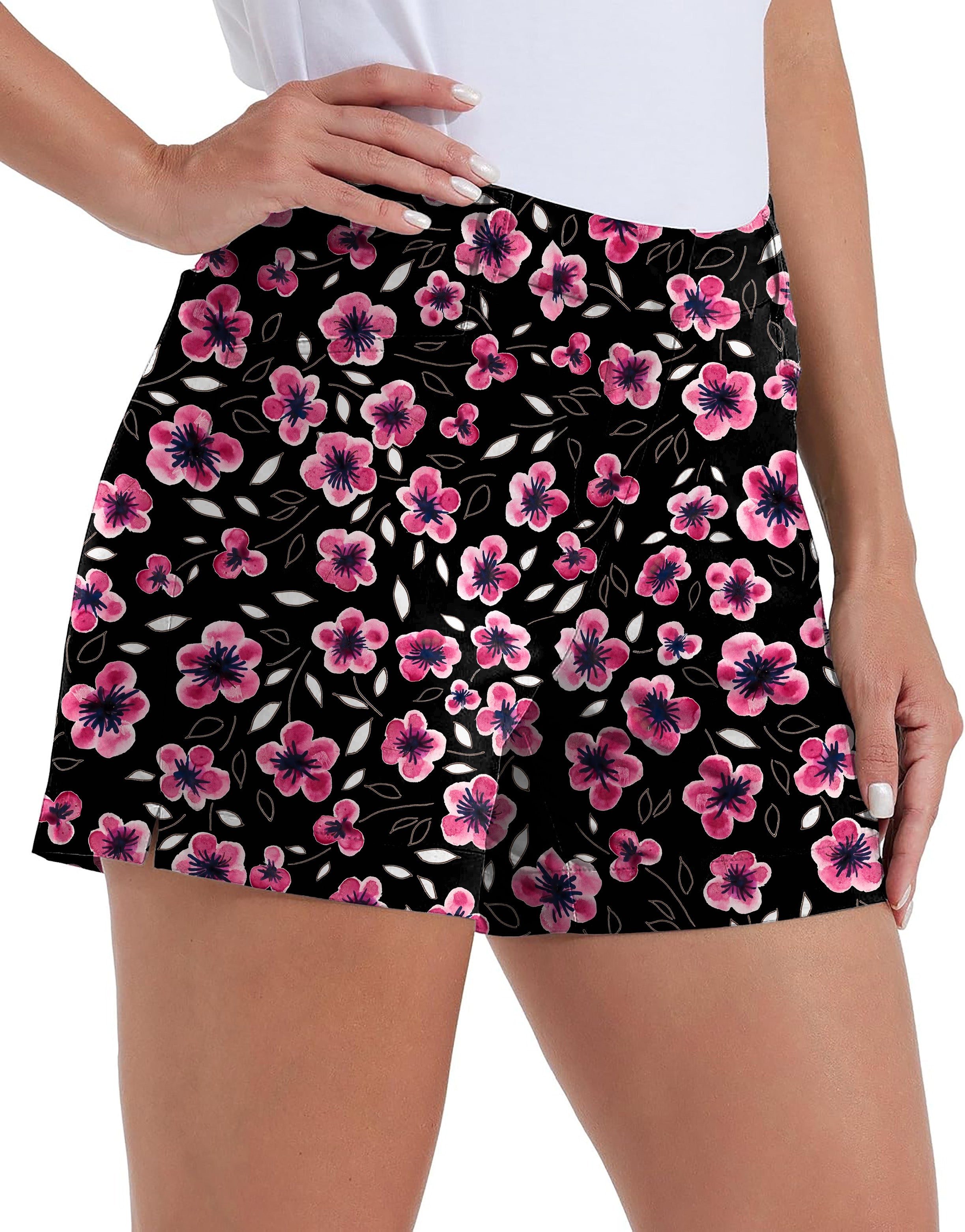 Women's Floral Out Polo quick-drying golf shorts with pink flower print and pockets