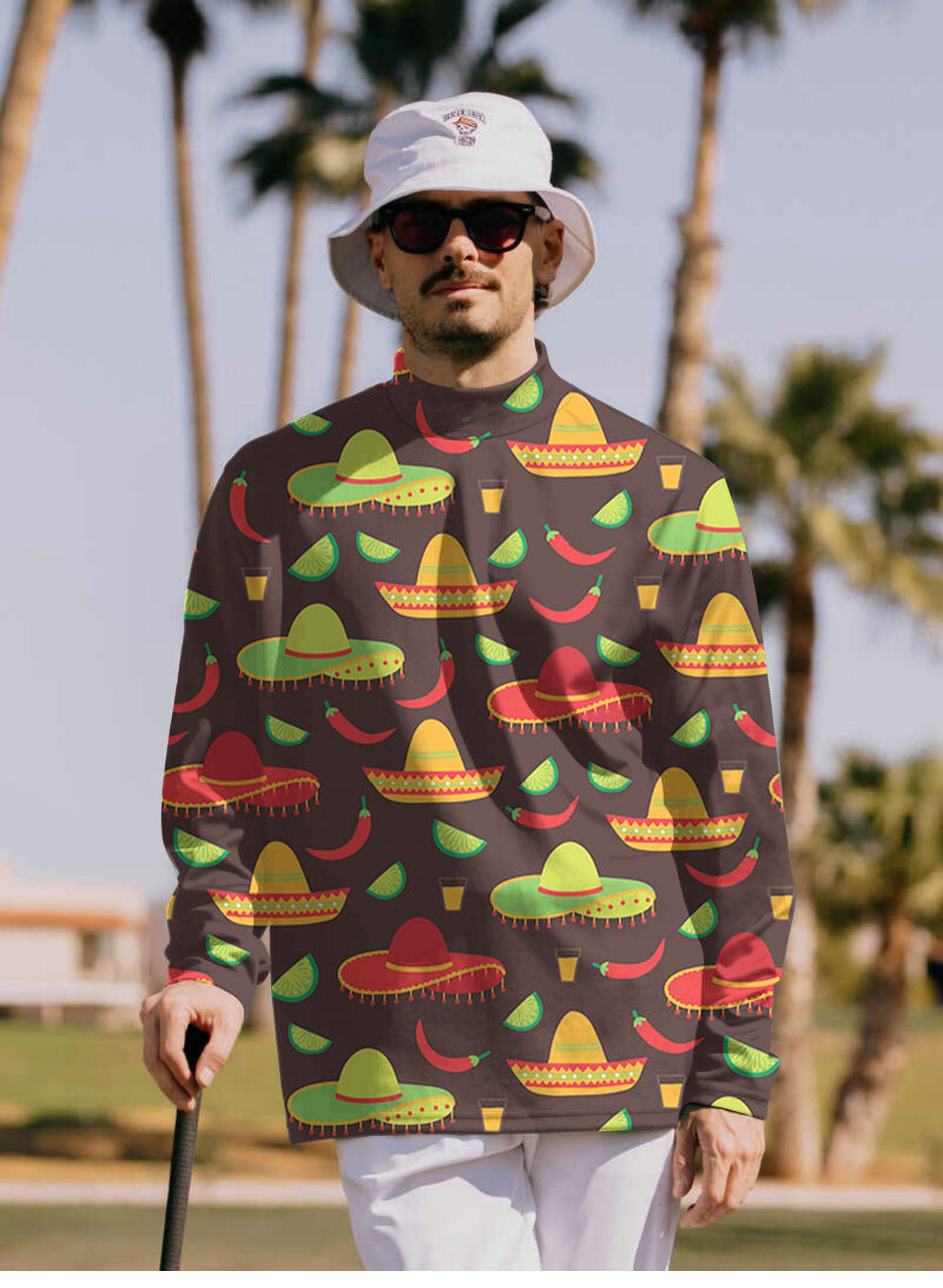 Men's cowboy hat Pullover High neck Long/Short sleeve T-Shirt