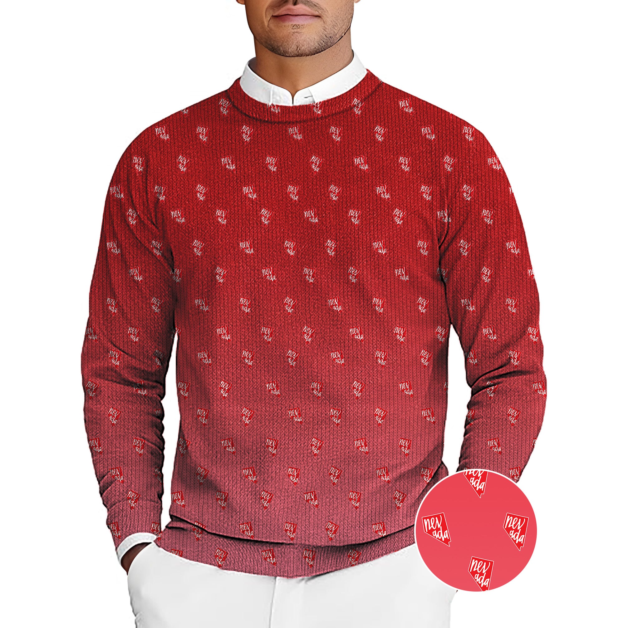 Red Nevada Men's Golf Crewneck Pullover Sweaters Ugly Sweater
