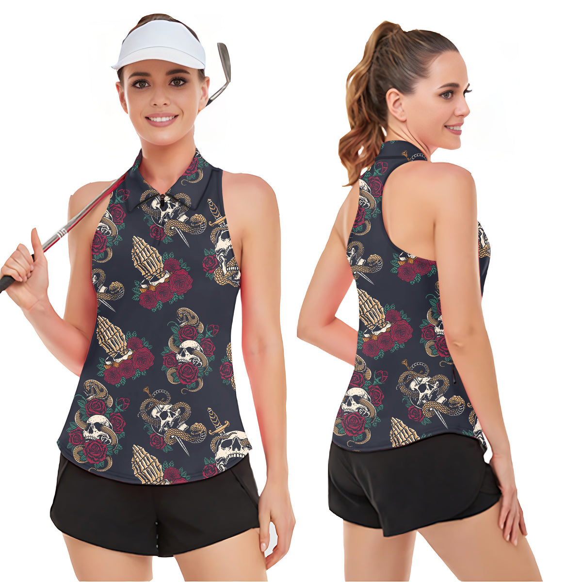 Halloween Snake Skeleton Women’s Sleeveless Golf Tank Top Shirt Polo