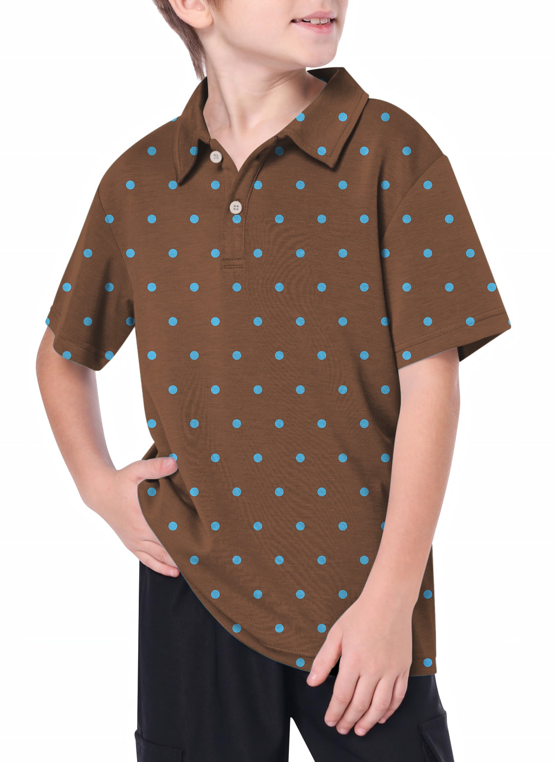 Youth Brown Polka Dots Golf Polo