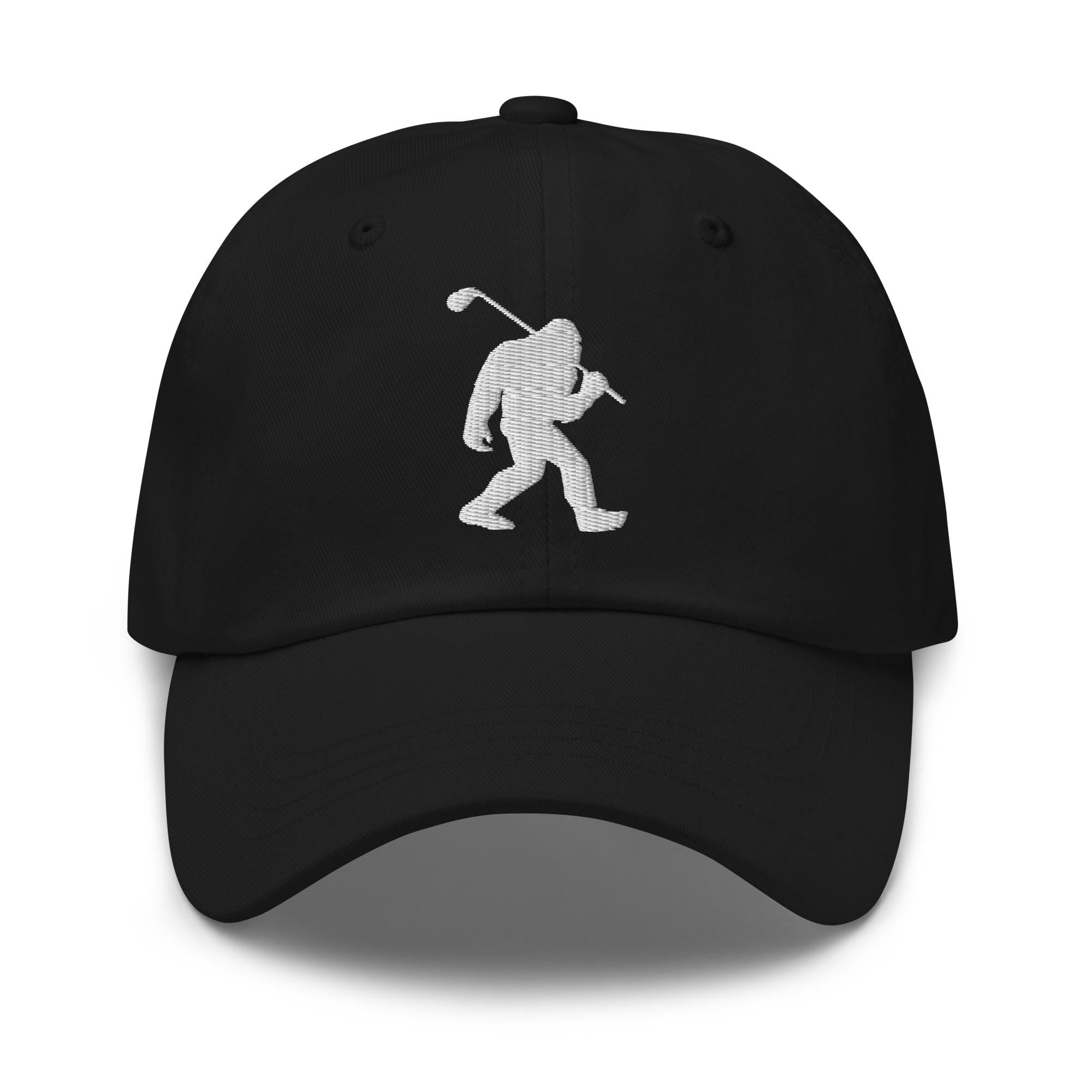 Custom embroidered vintage Bigfoot golfer black snapback hat for adults