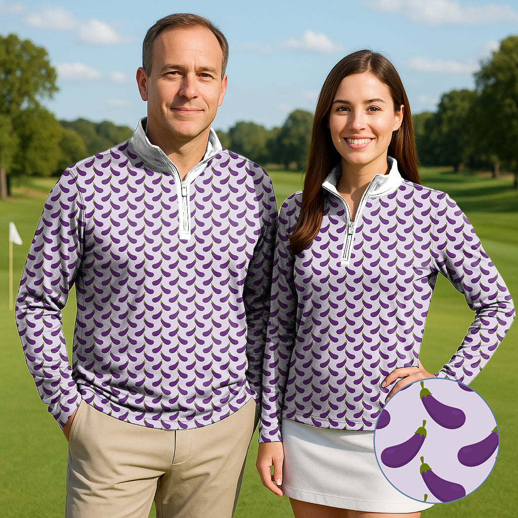 Purple eggplant Couple Golf Active 3/4 Zipper Top Long Sleeves