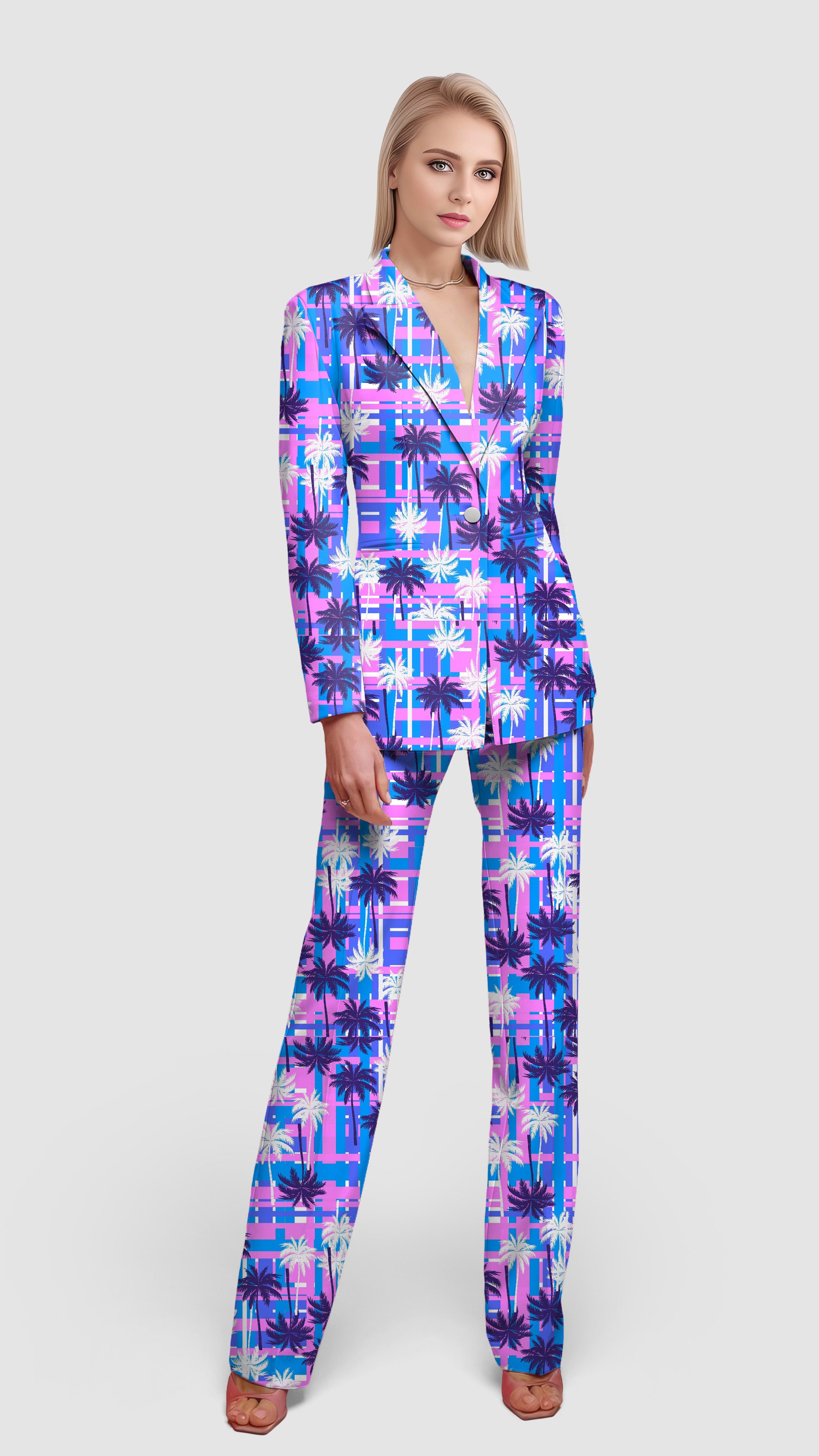 Purple Palm tree-Women's Blazer Casual Work Office Blazer Suit set