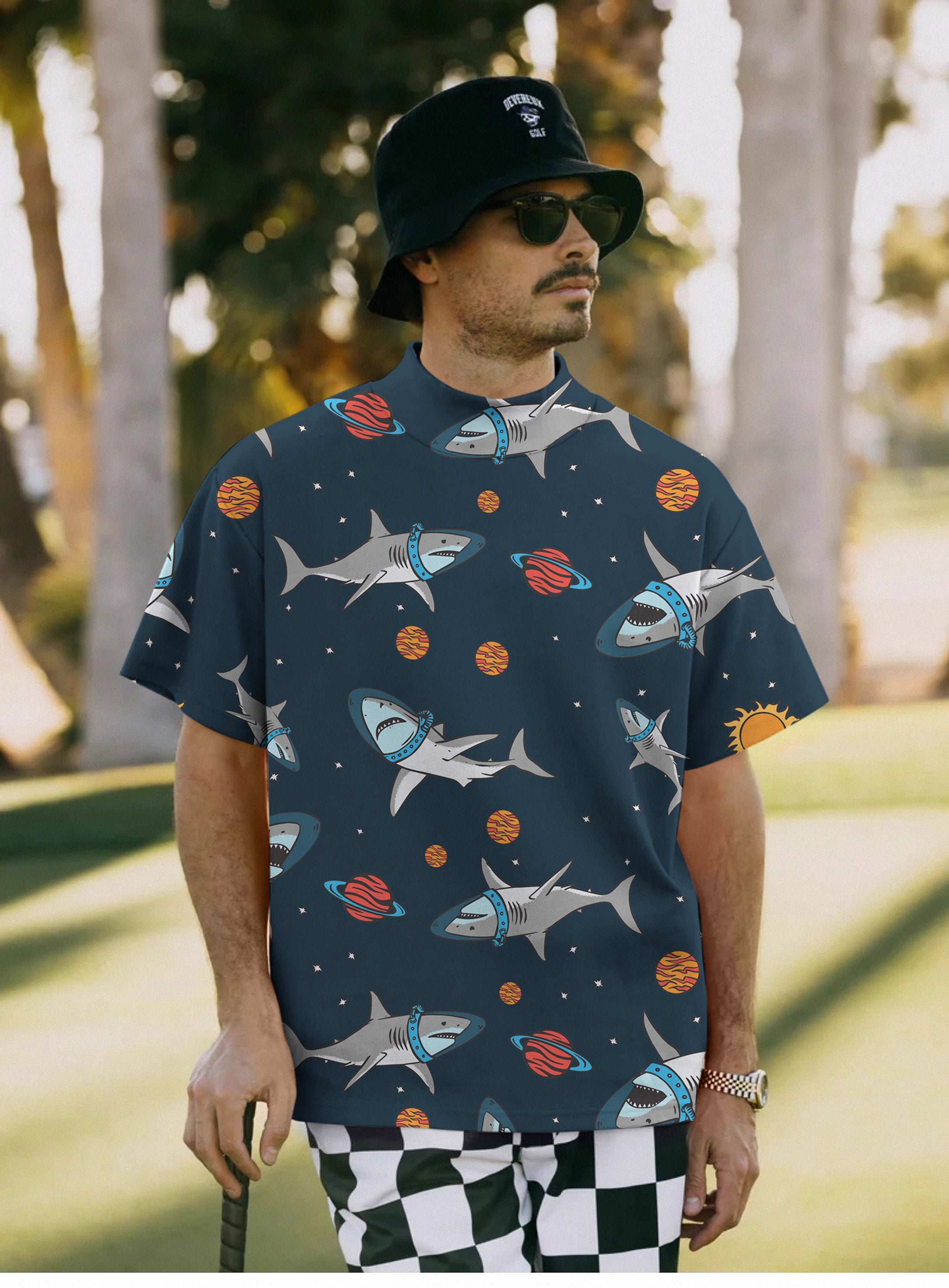 Men's Sharks in Space Pullover High neck Long/Short sleeve T-Shirt