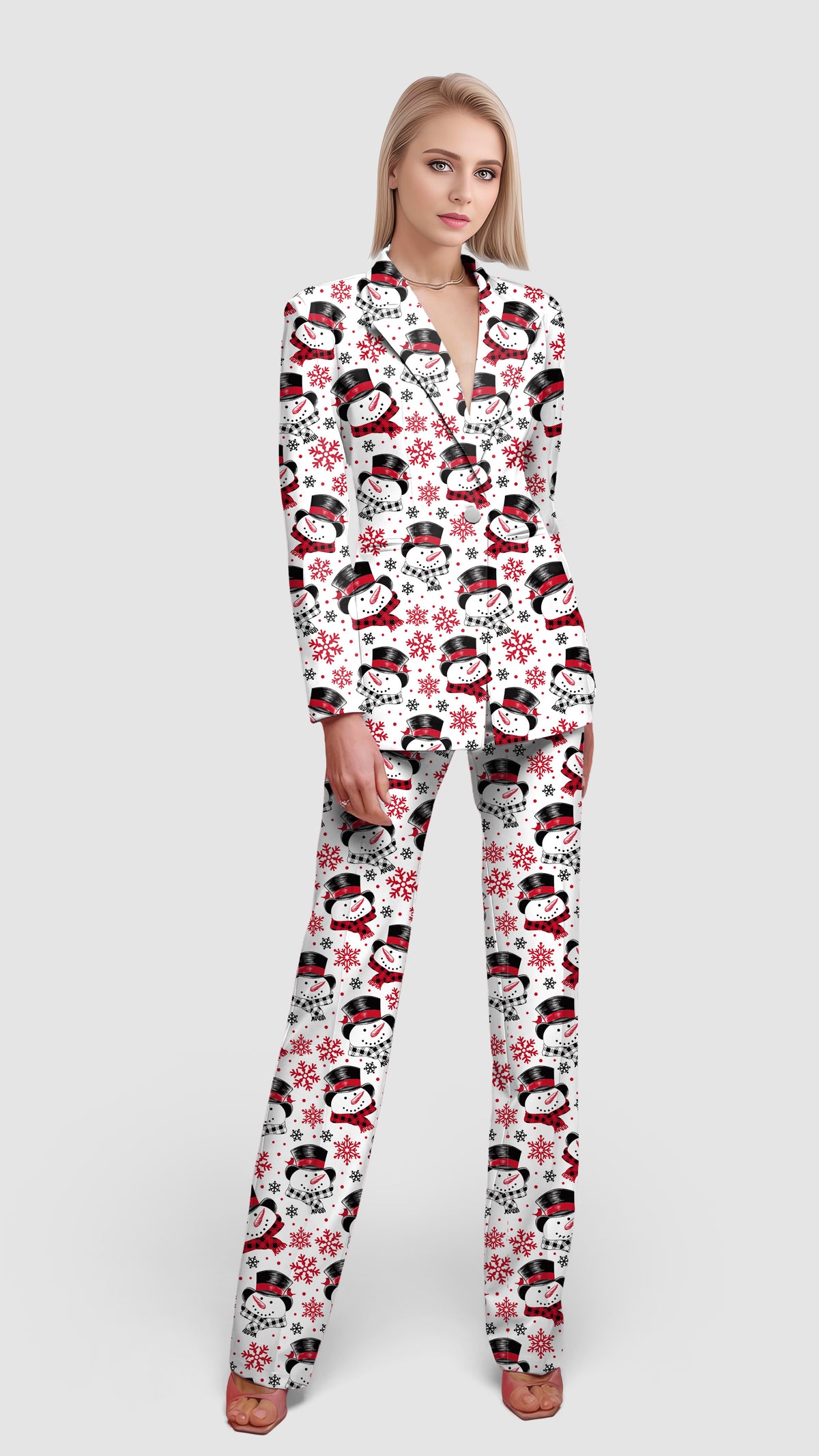 Christmas Snowman Women's Blazer Casual Work Office Blazer Suit set