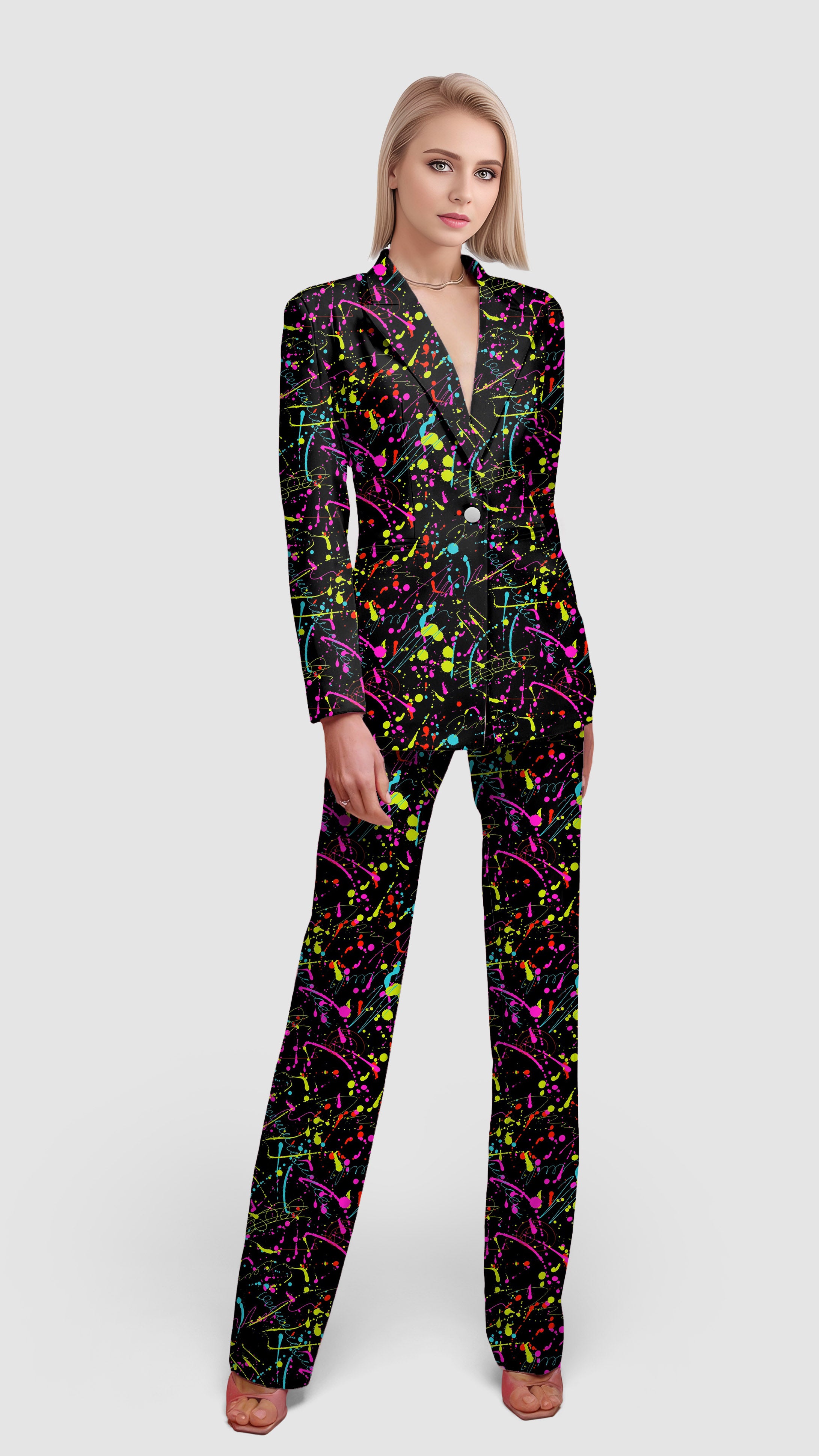 Color printing-Women's Blazer Casual Work Office Blazer Suit set