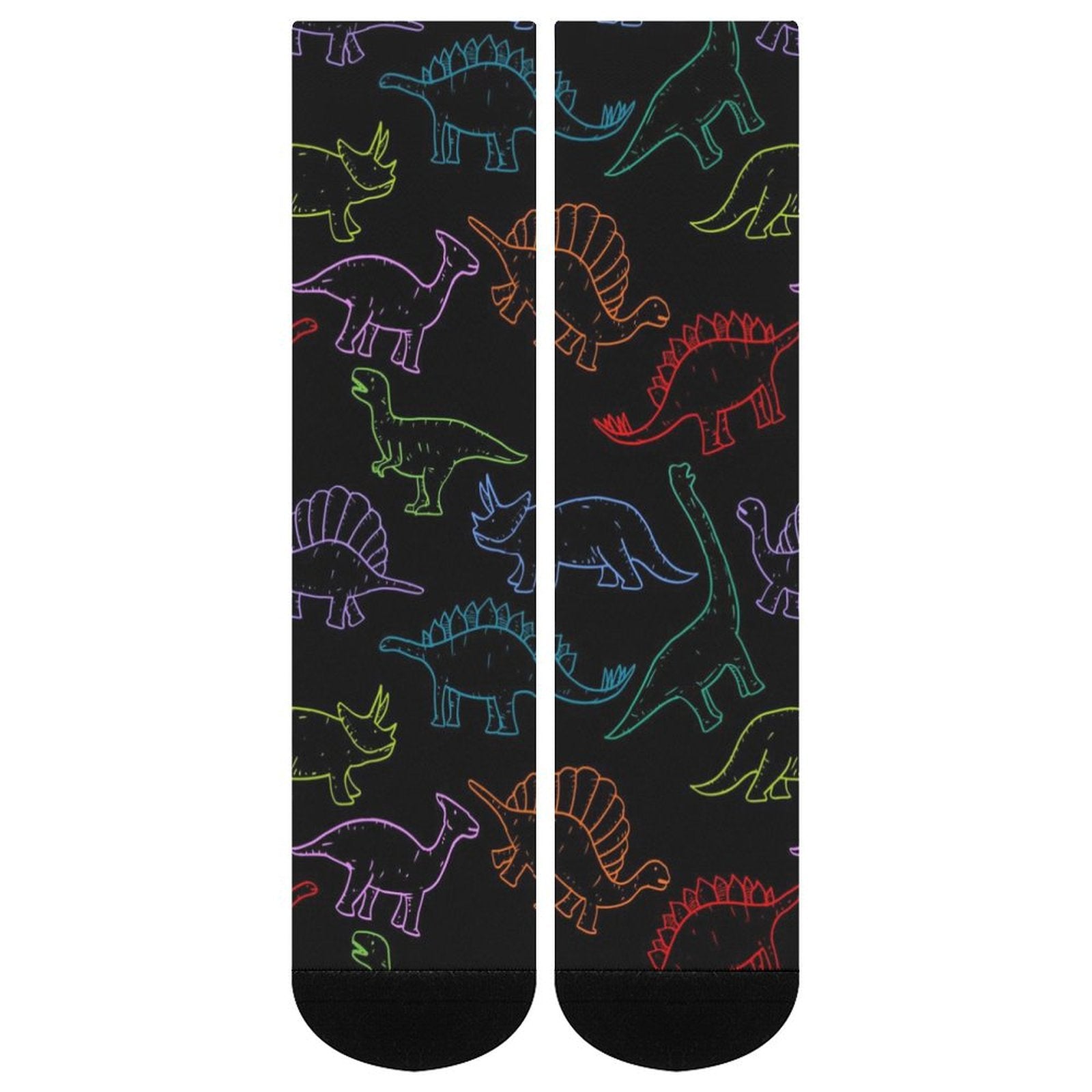 Electric dinosaur print crew socks with colorful 3D design and cushioned sole for comfort, ideal gift for men and women
