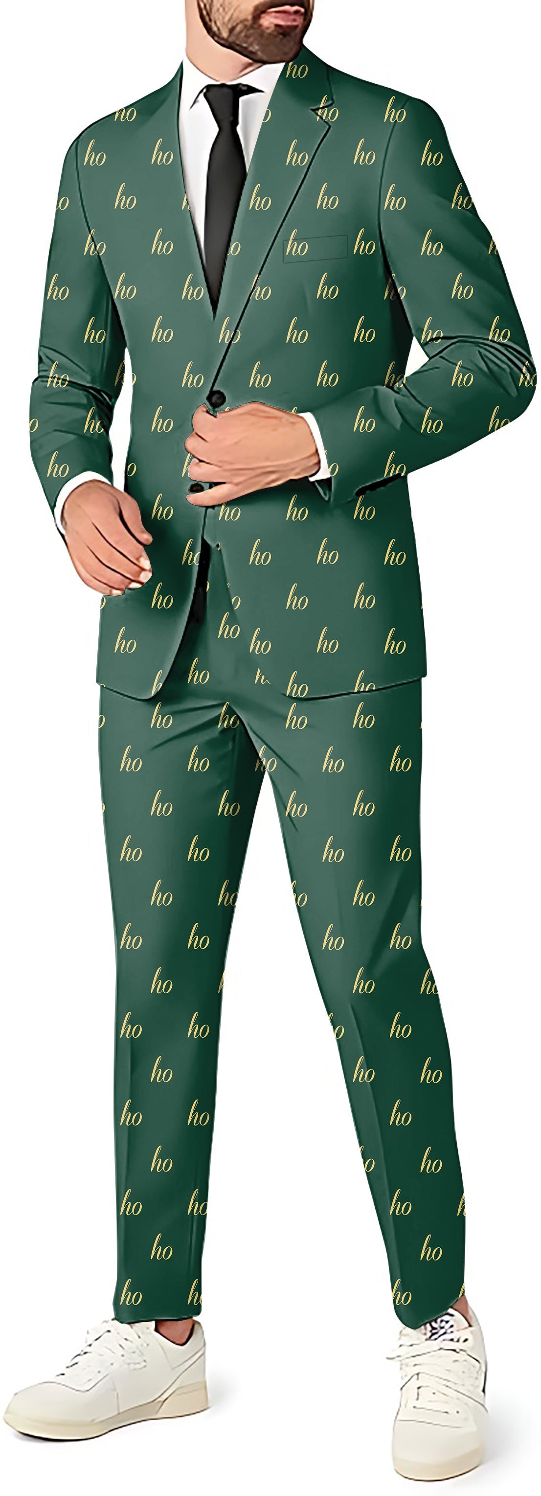 Dark green custom name men's Christmas party suit with blazer, pants, and vest set