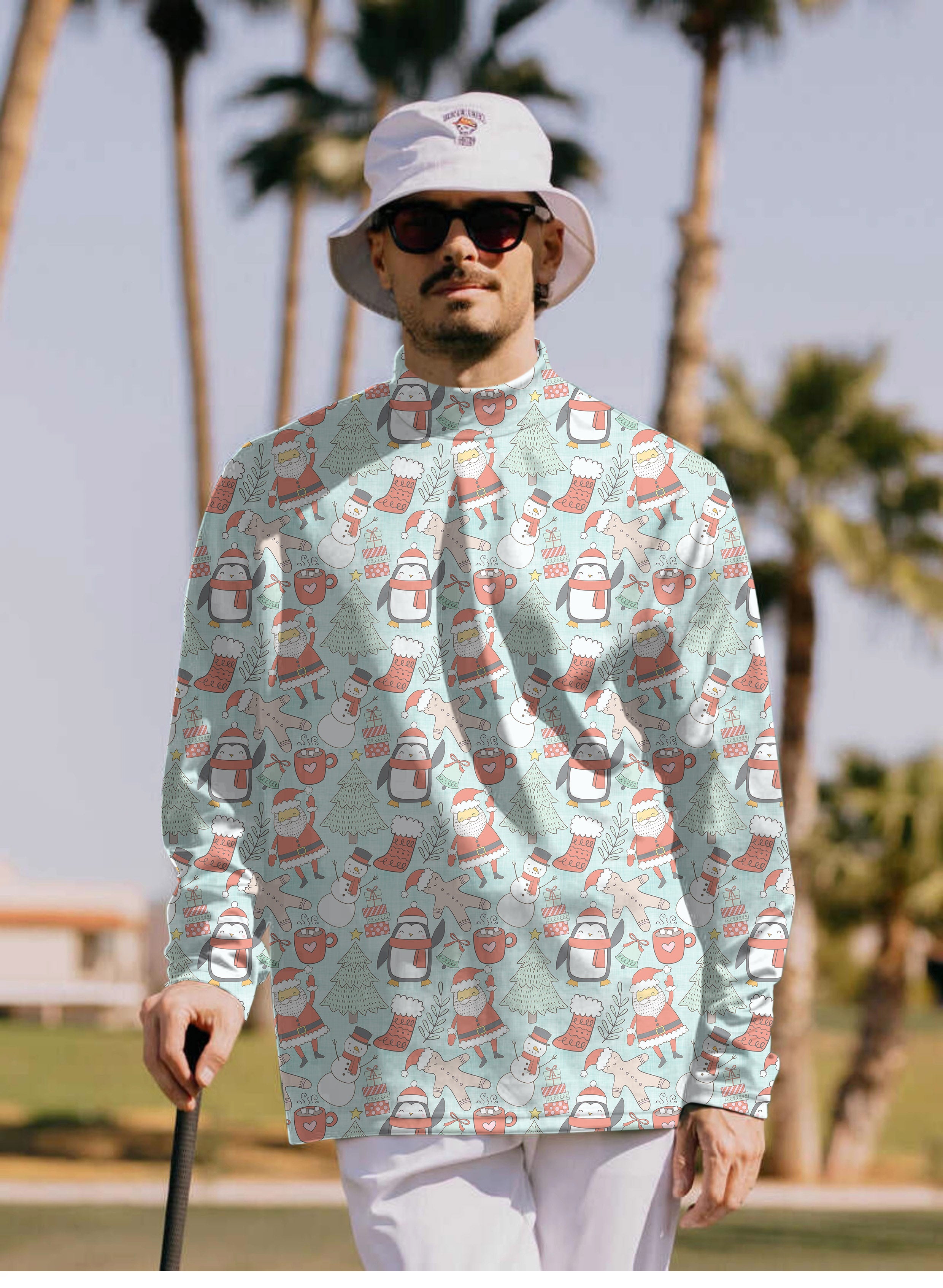 Men's Penguin Christmas Pullover High neck Long/Short sleeve T-Shirt