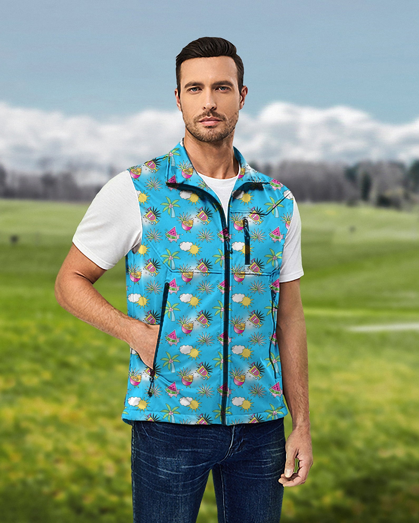 Men's Perfect Summer Lightweight Softshell Vest Sleeveless Jacket for Golf Windproof Waterproof