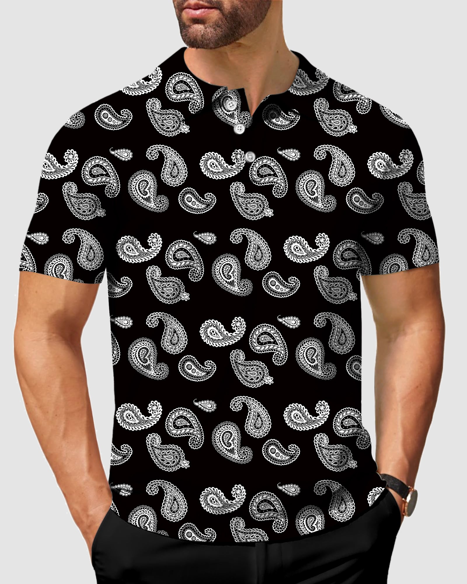 Men's Black Bandana Polo - Customize Comfort & Style