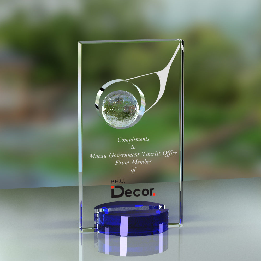 Personalized Golf Clear Glass Trophy Award - Custom Charity Tournament Crystal Trophy Gift