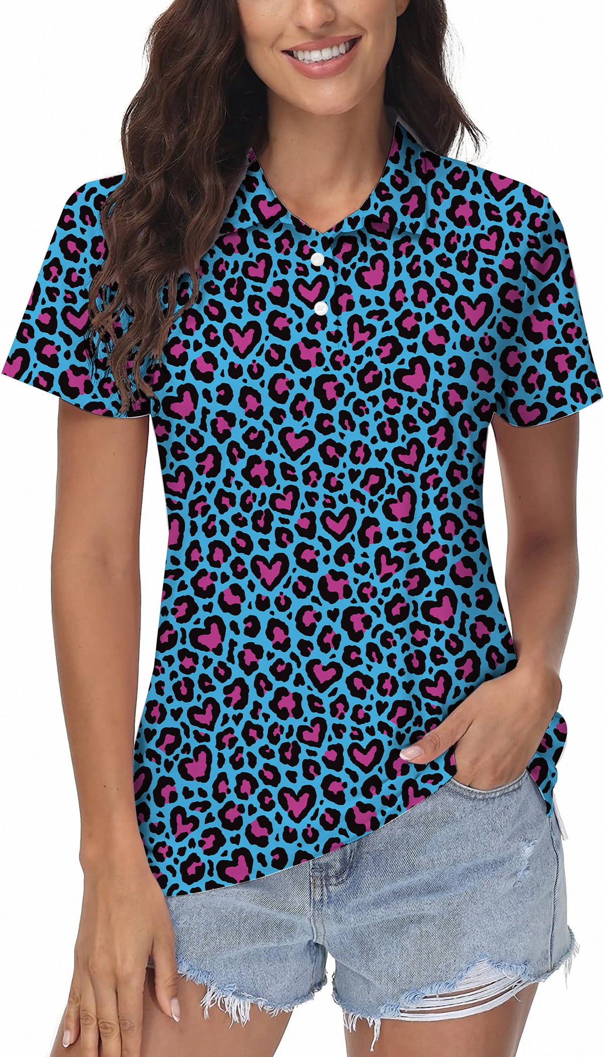 Pink leopard print Women's Golf Polo