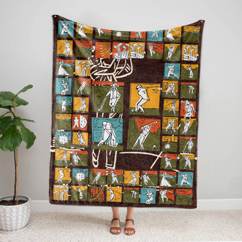 Personalized Cartoon Golf Fleece Blanket Multi Size Golf Player Gift Sports Lover Gift