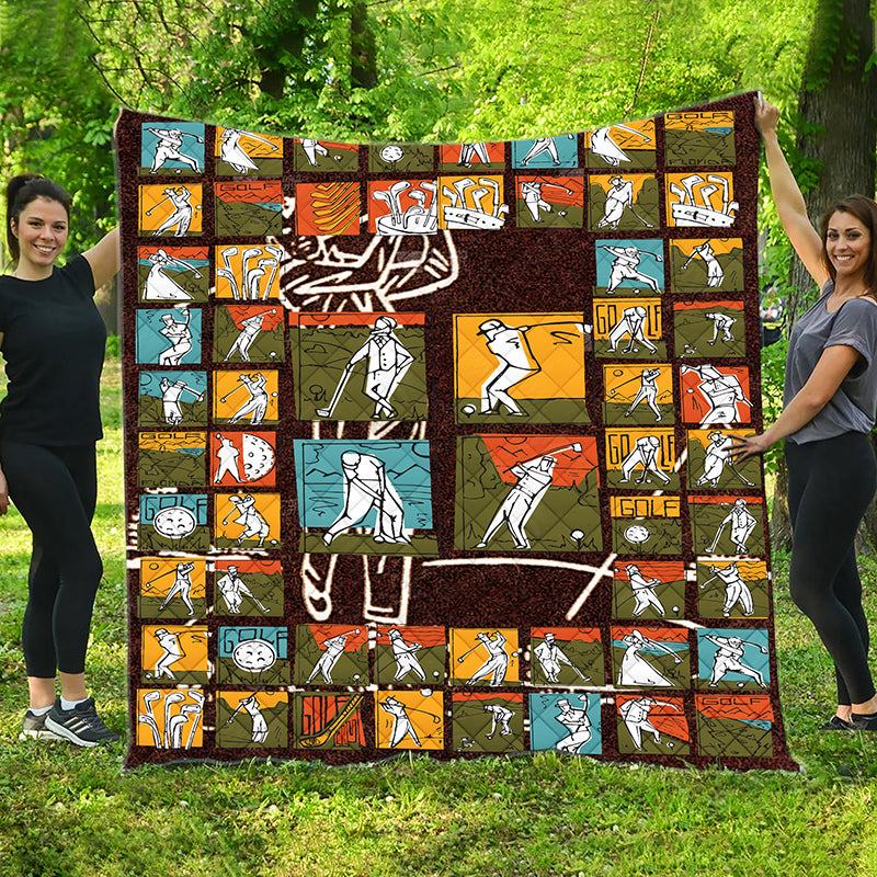 Personalized Cartoon Golf Quilt Multi Size Golf Player Gift Sports Lover Gift