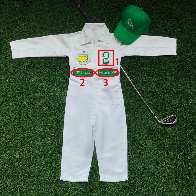 Custom Golf Long Pants Suit for kids Golf White-Green Suit Children's Jumpsuit Baby Golf Birthday Uniform With Hat