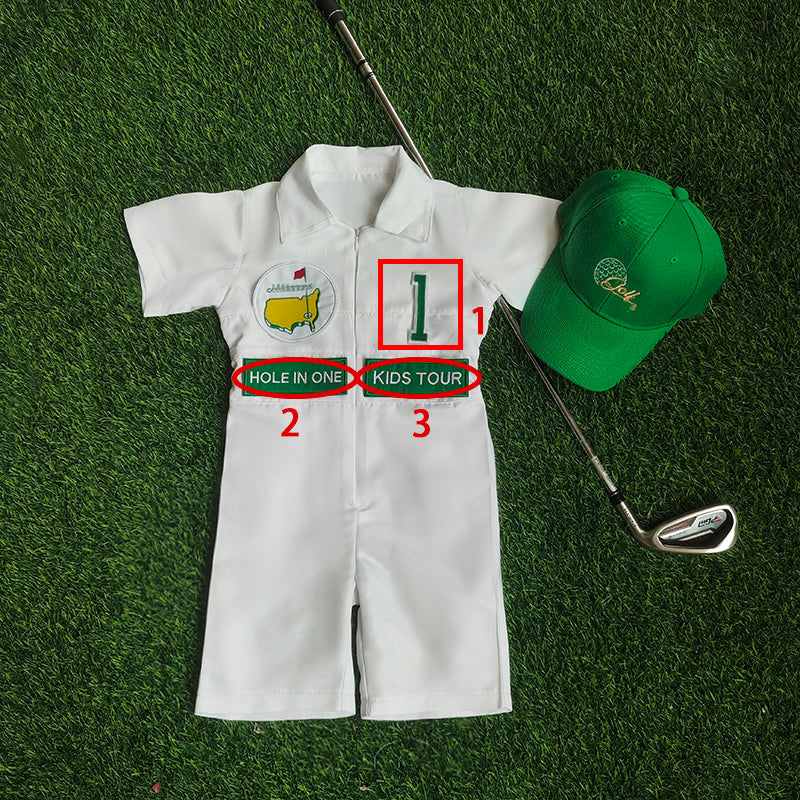Custom Golf Shorts Suit for kids Golf White-Green Suit Children's Jumpsuit Baby Golf Birthday Uniform With Hat