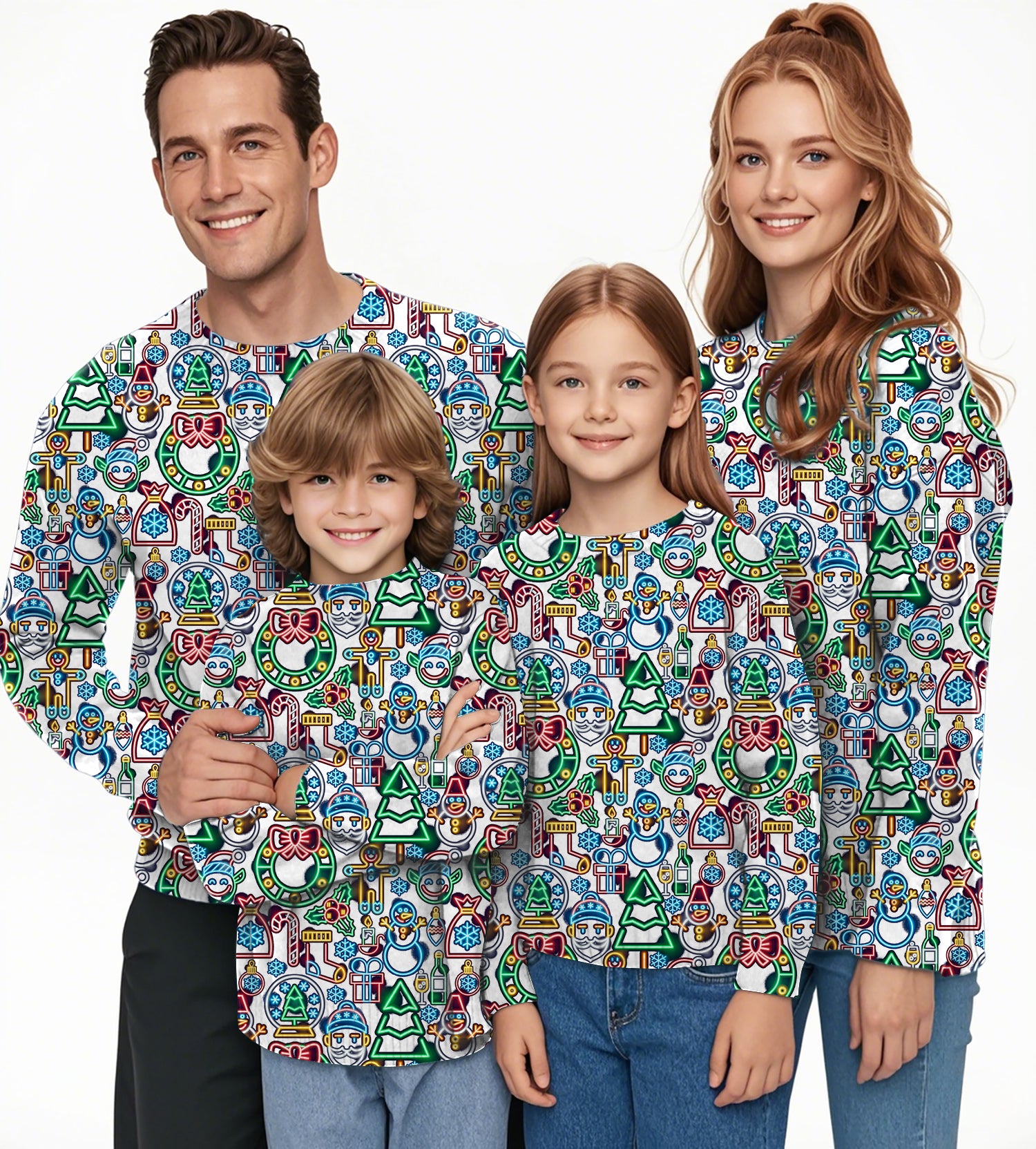 Neon Christmas Crewneck Pullover Ugly Sweater Men Women boy girl family