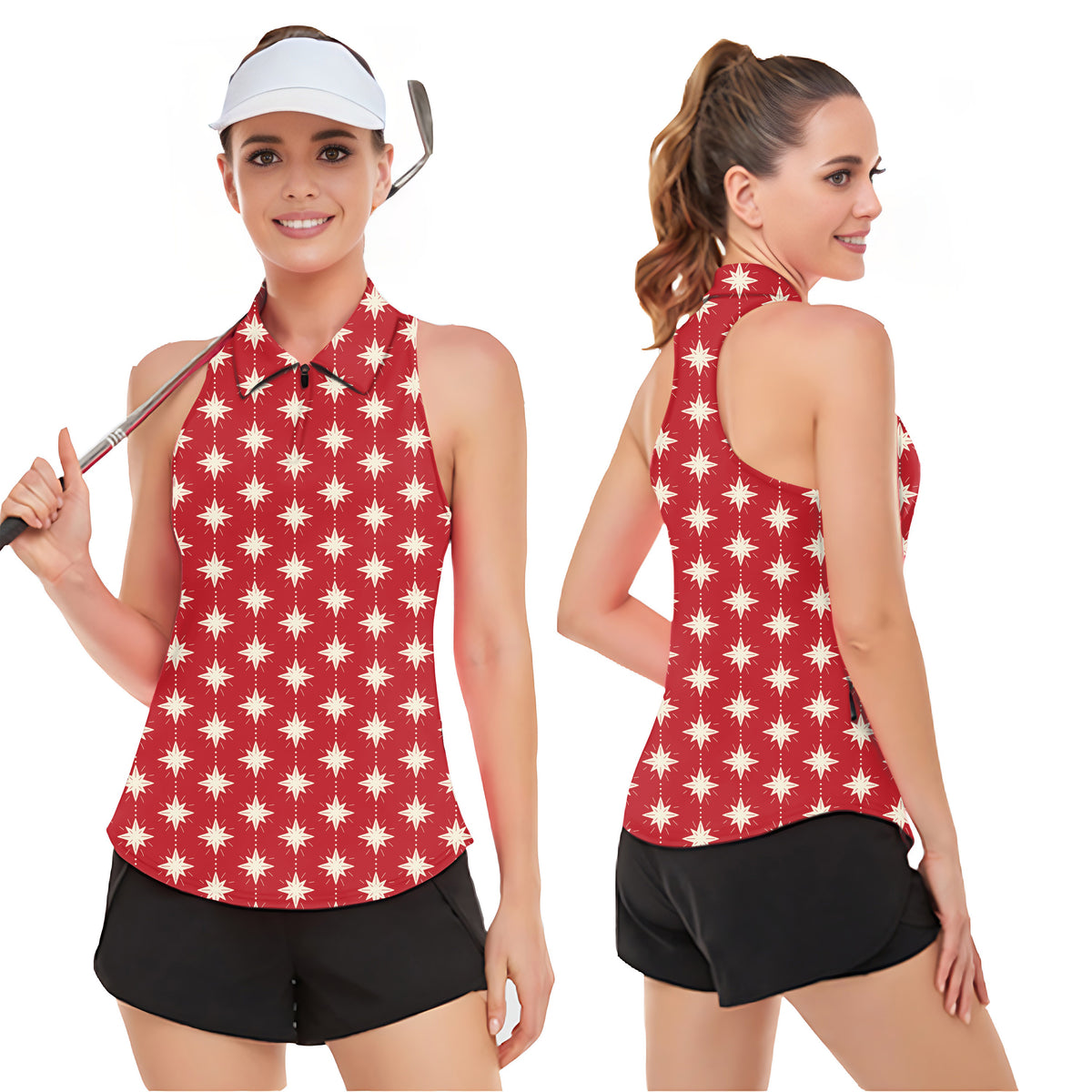 Christmas Star Women’s Sleeveless Golf Tank Top Shirt Polo