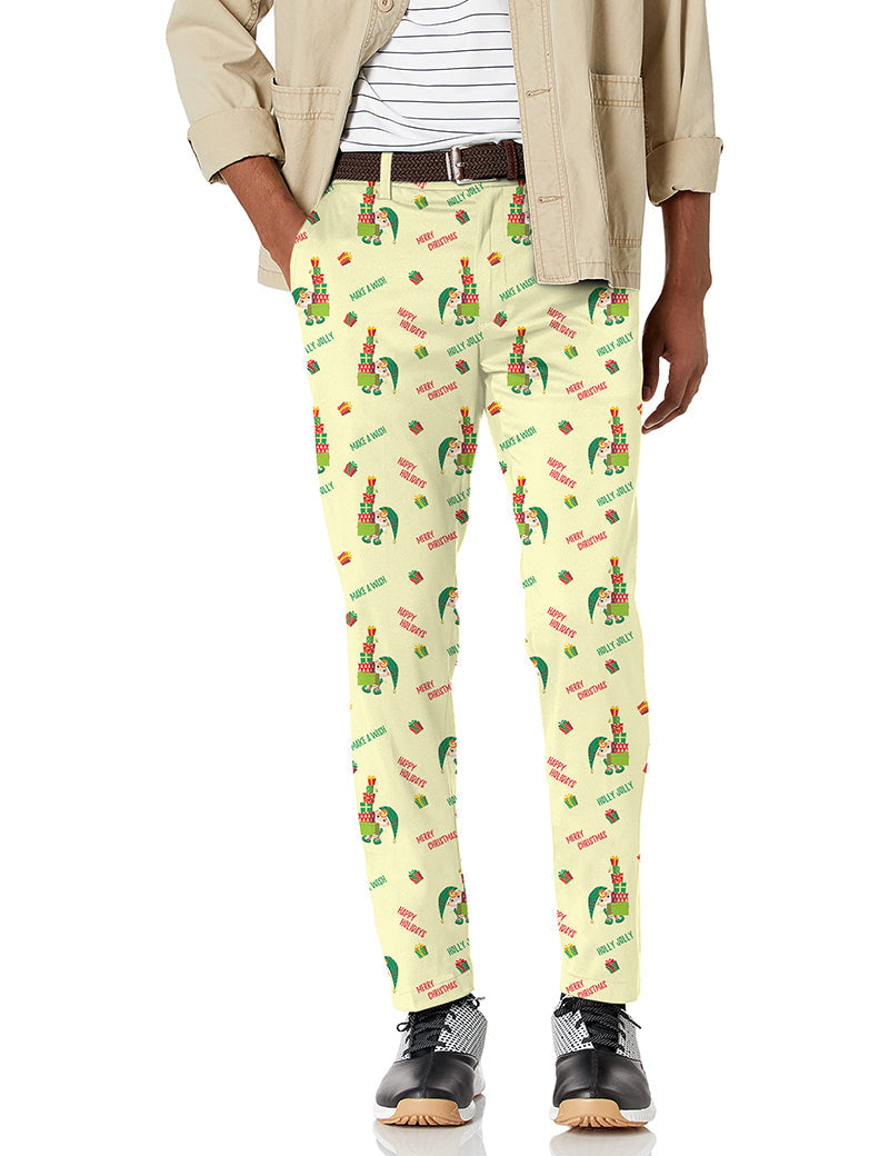 Men's Christmas Little Green Man stretch golf pants with moisture-wicking fabric and shirt-gripping waistband